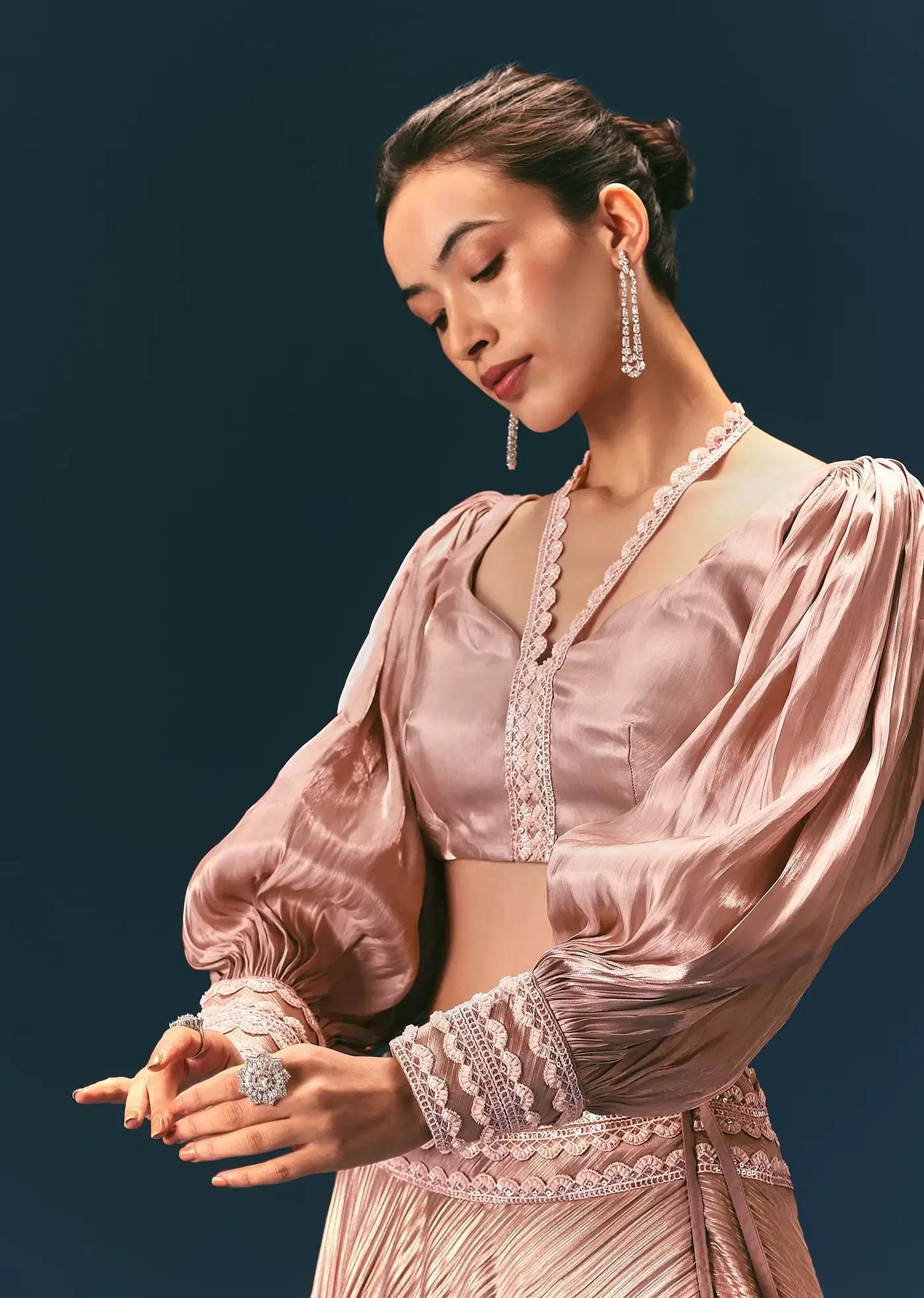 Beige Blouse Featuring Double Layered Skirt