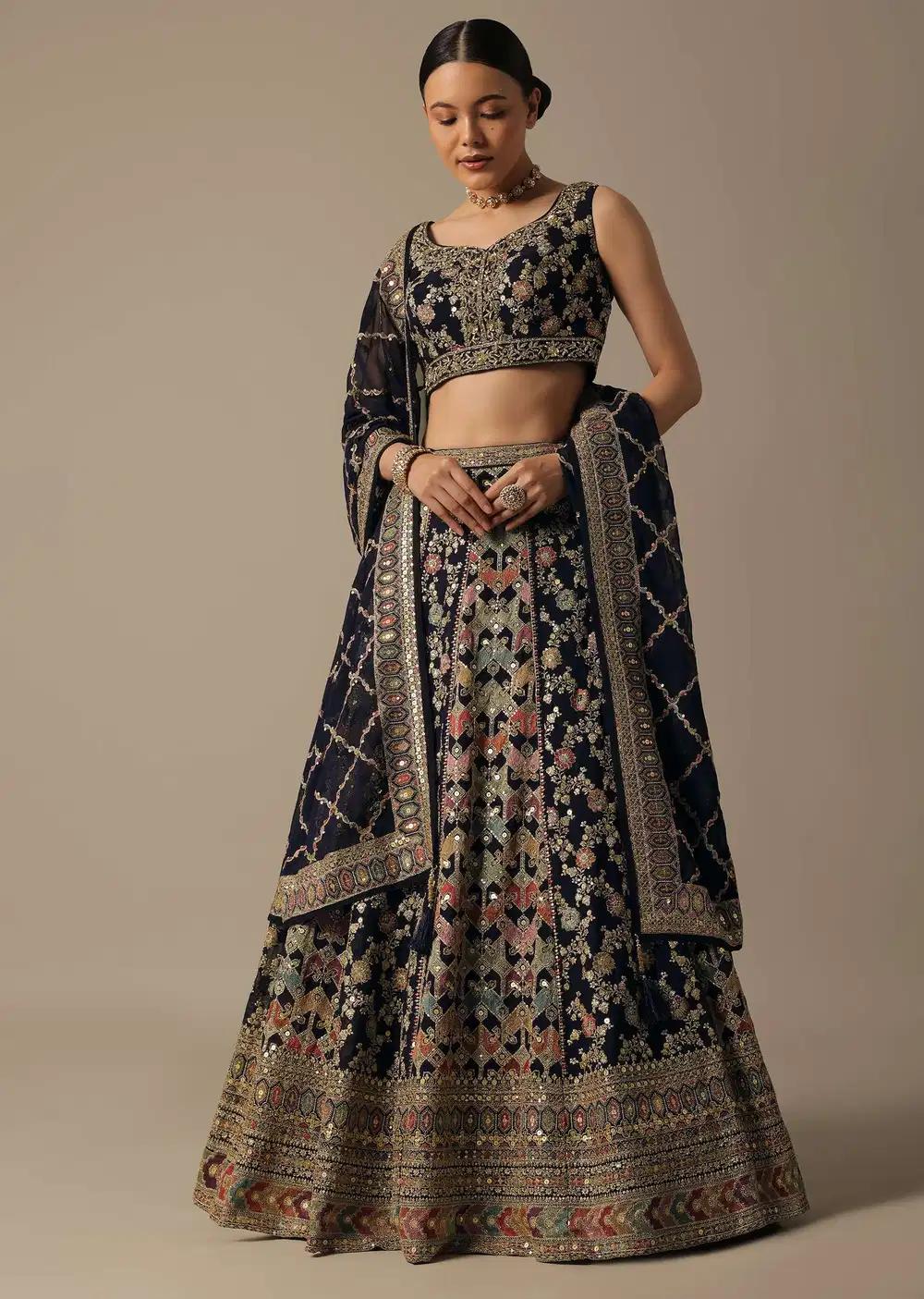 Blue Lehenga Skirt Ensemble Featuring Cutdana Work