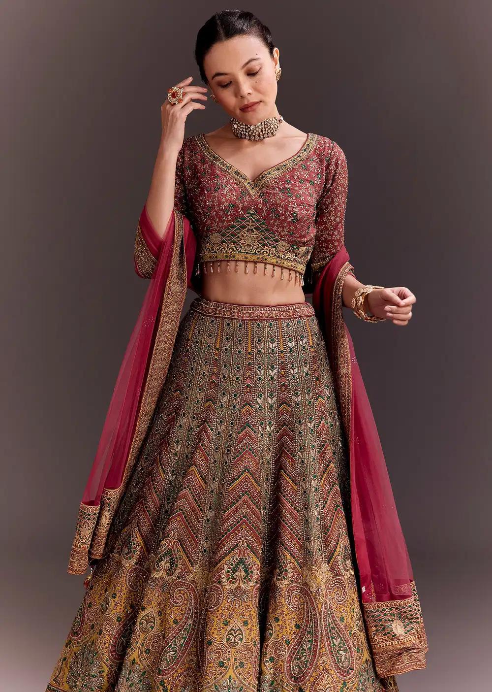 Brick Red Handcrafted Lehenga Skirt Ensemble