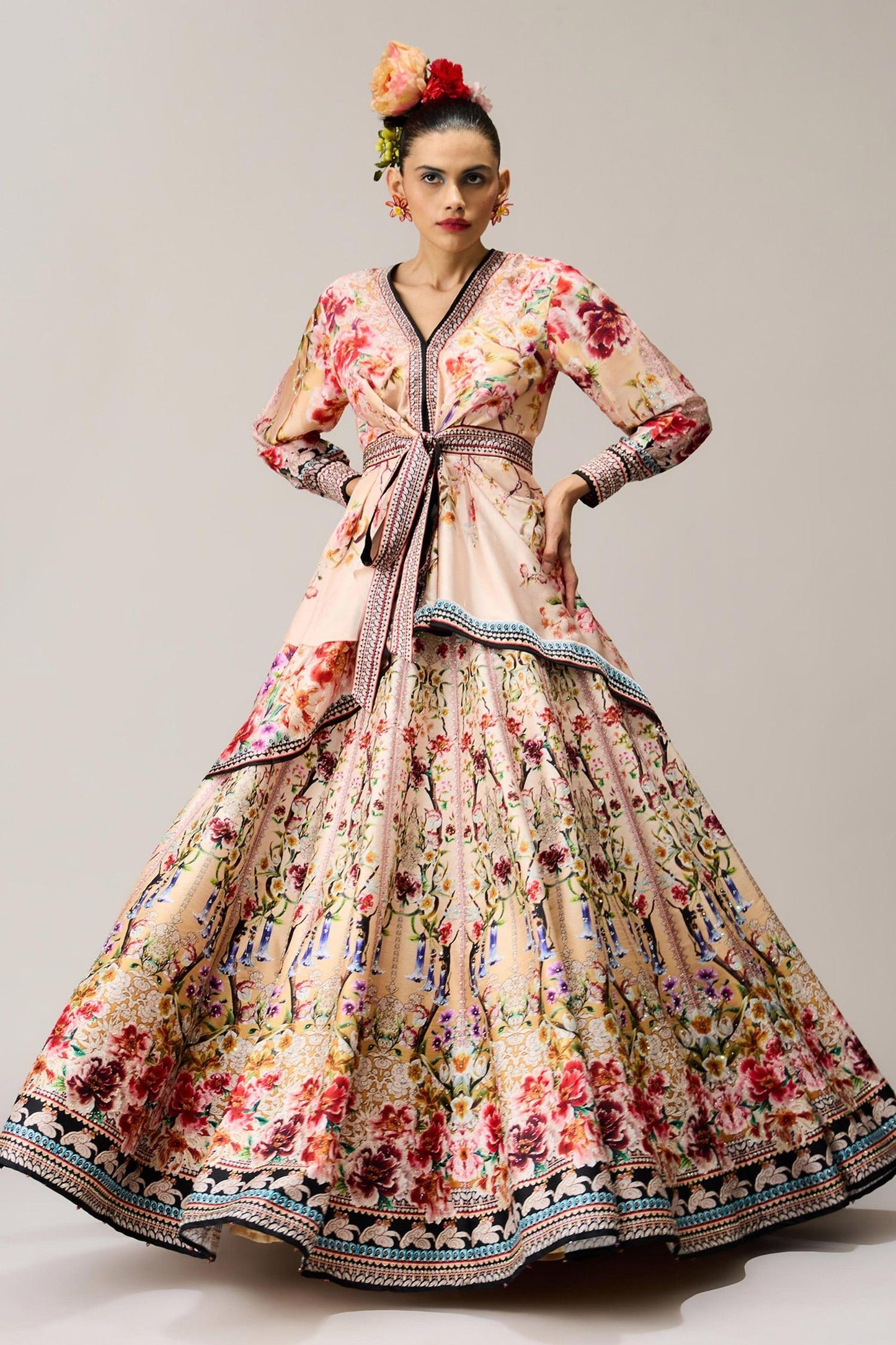 Beige Polyester, Gomti Leela Crystallised Printed - Designer Kurta Set