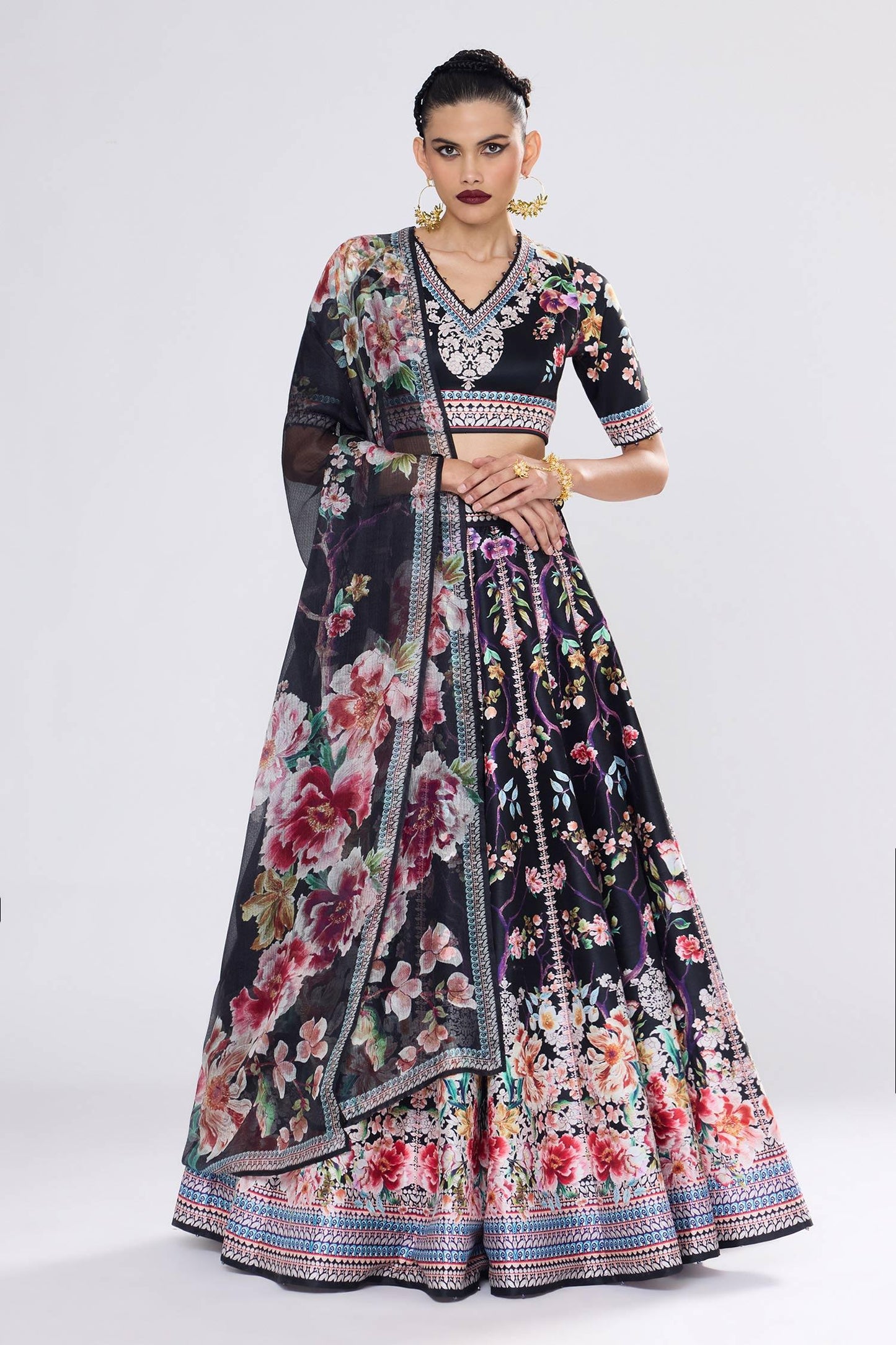 Black Polyester, Crystallised Printed - Designer Kurta Set