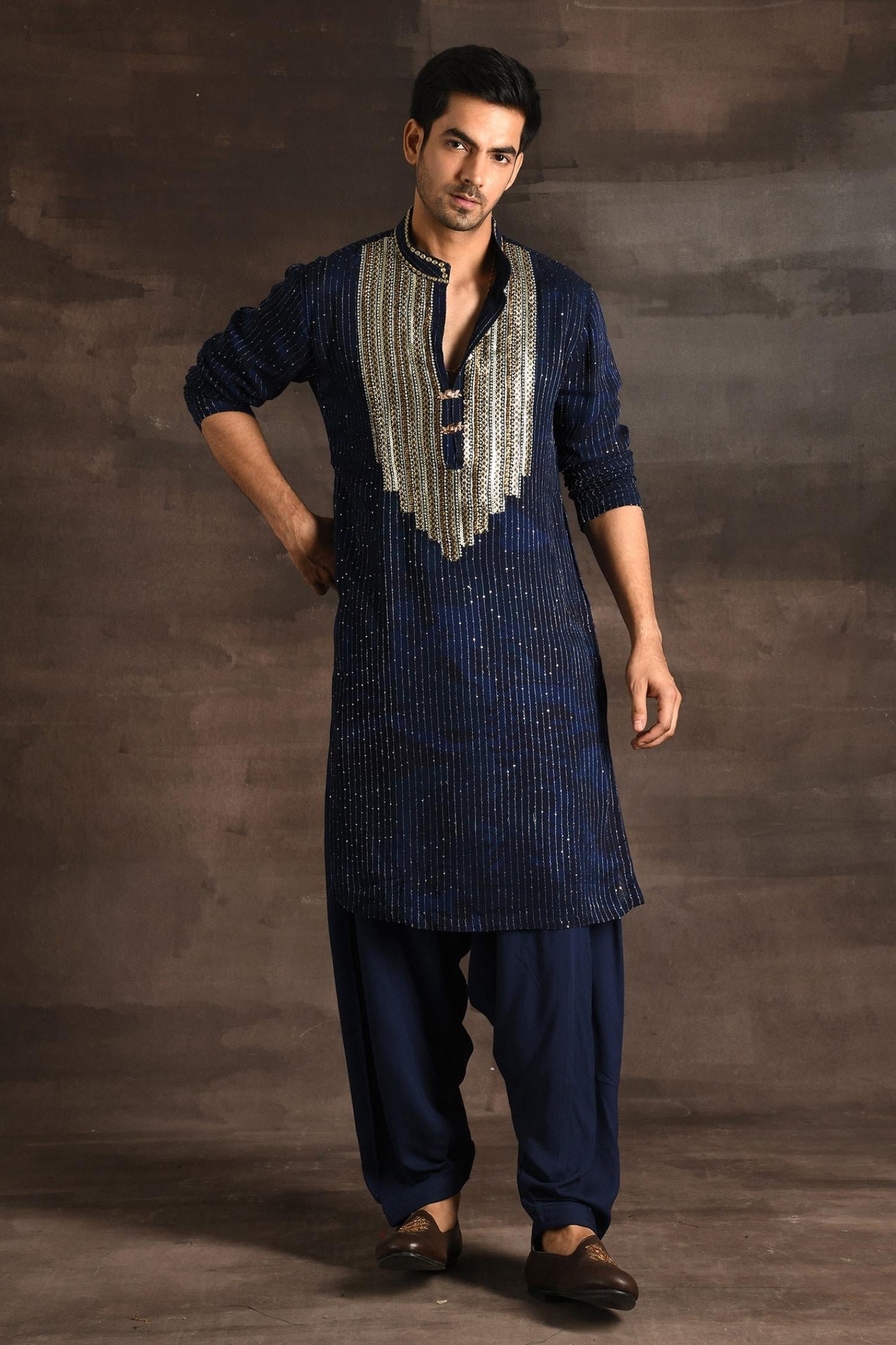 Kurta Set Blue Georgette Sequins Embroidery