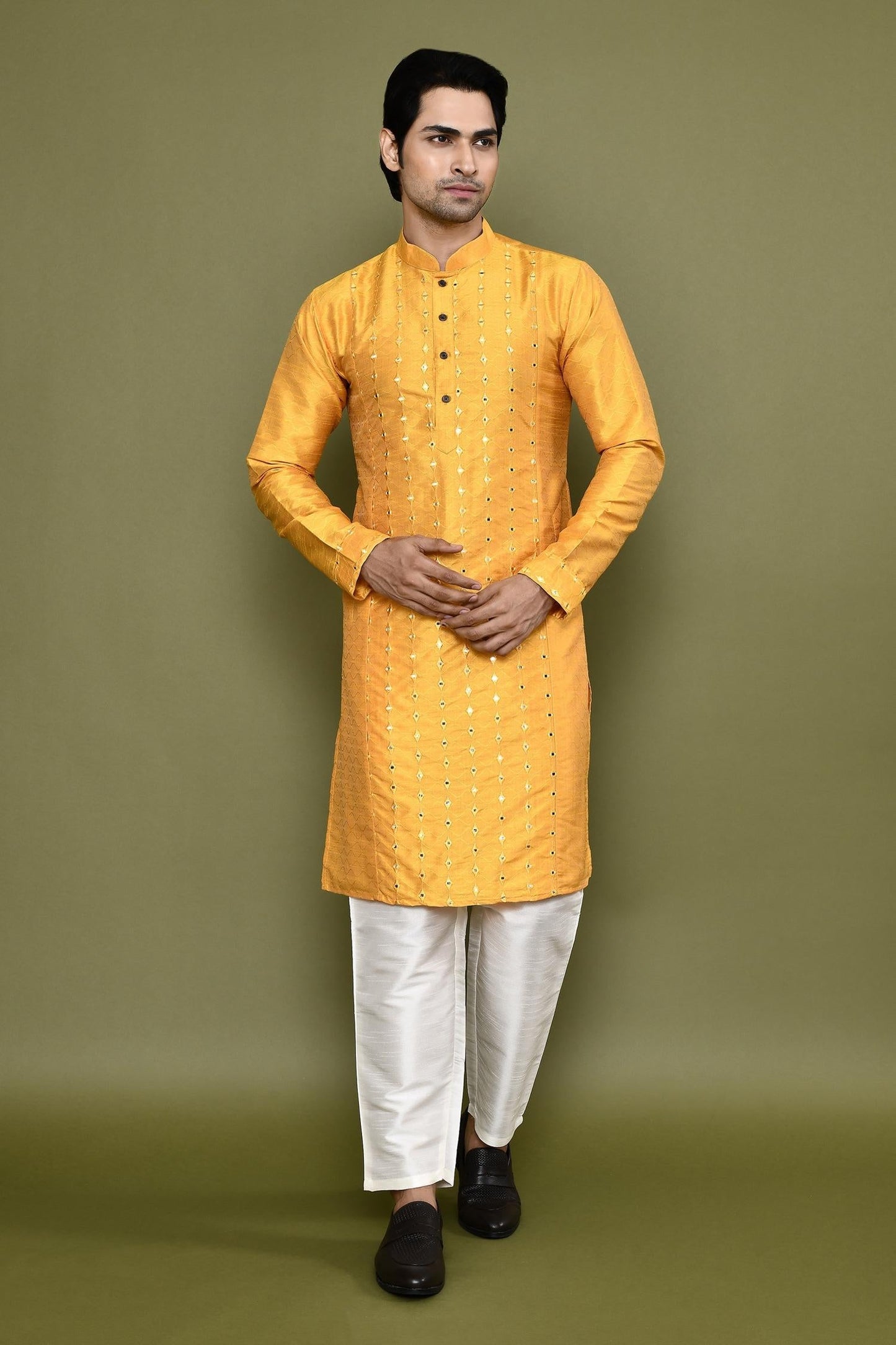 Kurta And Pant Set Blue Silk Mirrors Straight Work