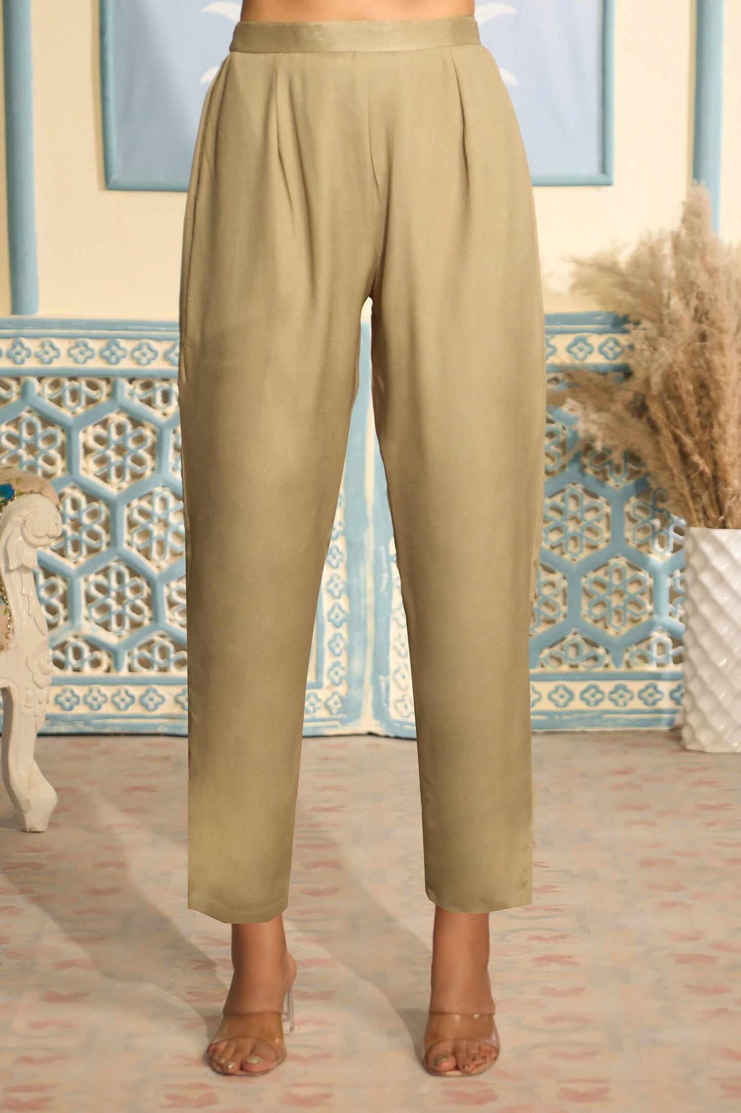 Brown Georgette Sequins Collared Embroidered Kaftan And Pant Set - Designer Kurta Set