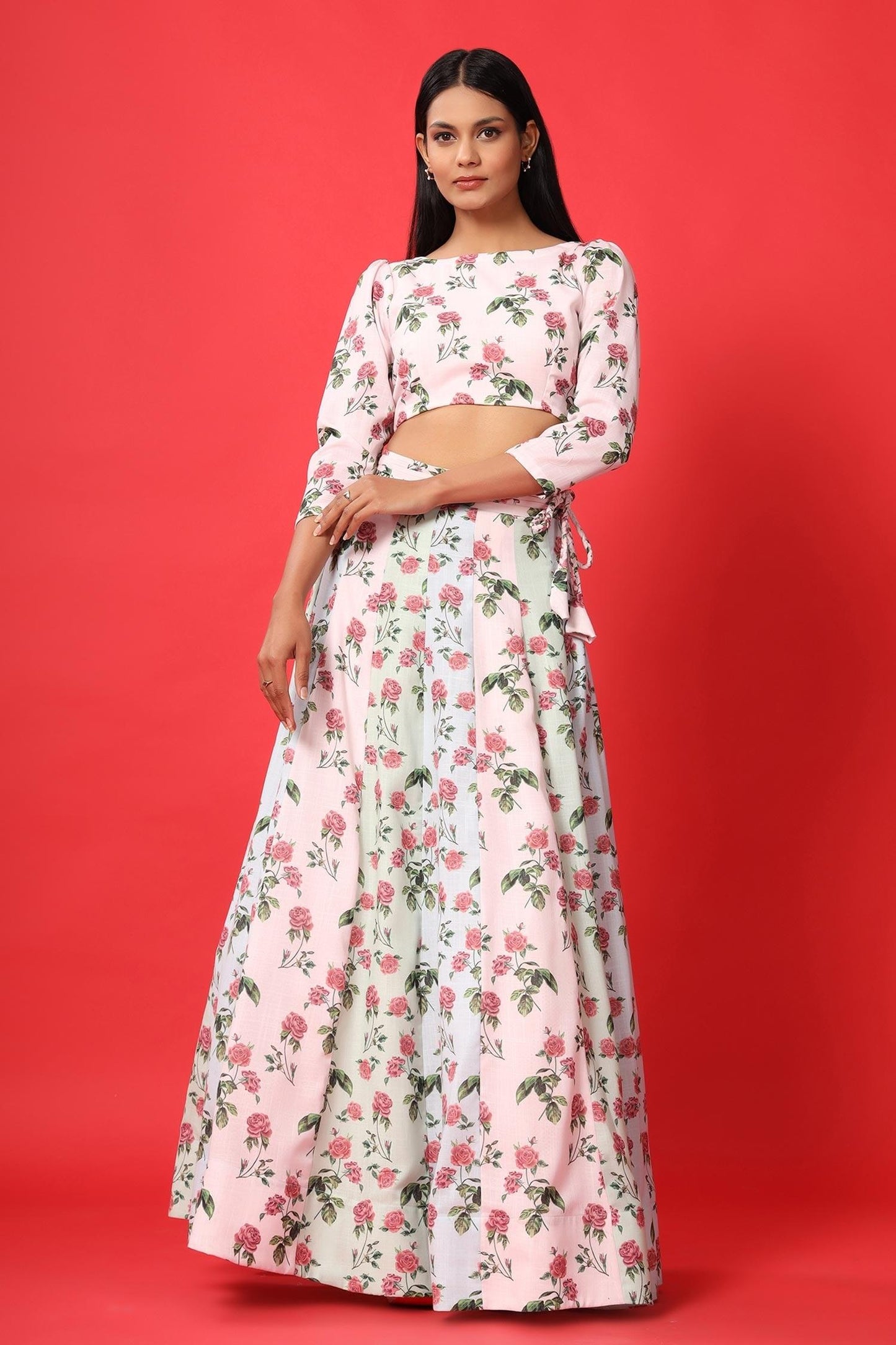 Burgundy Silk, Georgette Sequins, Embroidery Scoop Floral Gradient Lehenga Set - Designer Kurta Set