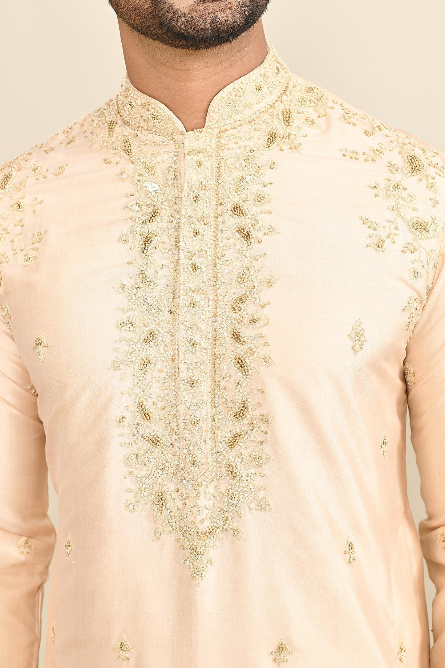 Kurta Set Gold Chanderi Embroidery Paisley