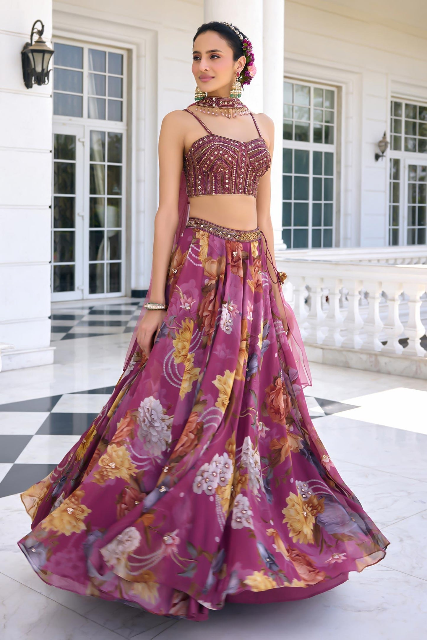 Gold Organza, Net Sequins, Beads Sweetheart Neck Cyntia Yellow Lehenga Set - Designer Kurta Set