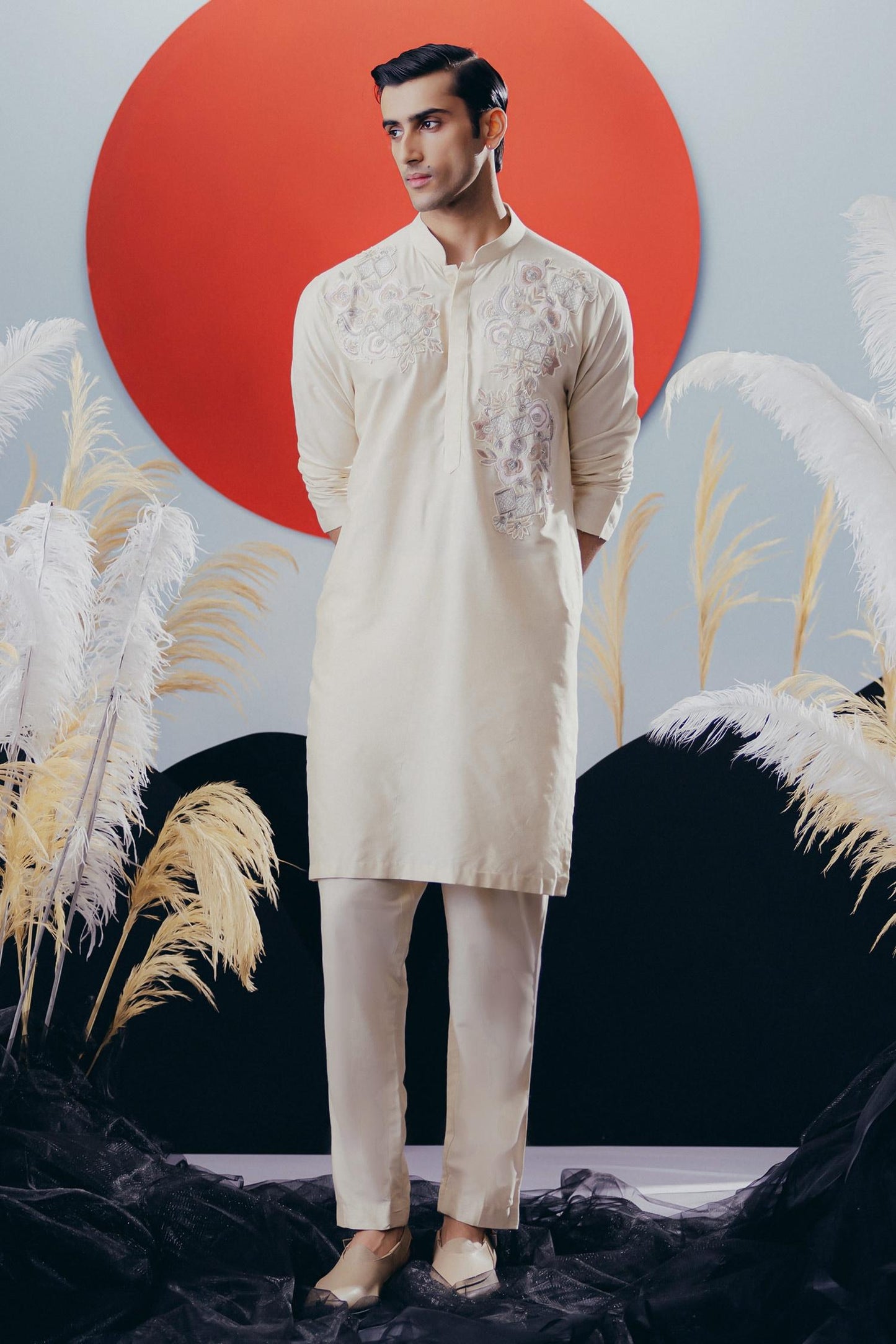Kurta Pant Set Ivory Cotton Silk Designer
