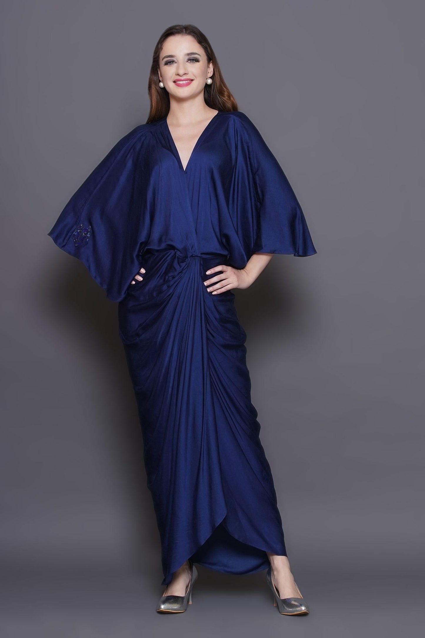 Pink Modal, Satin Sequins, Beads V-neck Owl Patchwork Ombre Kaftan - Designer Kurta Set