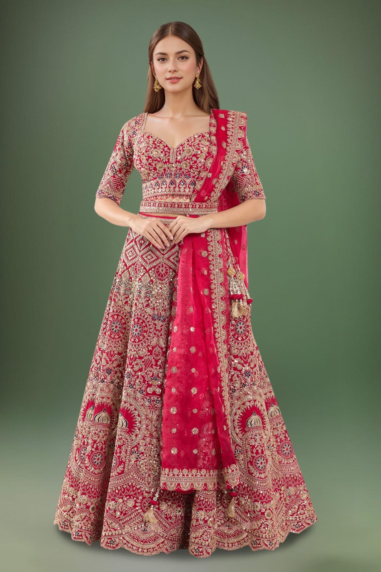 Pink Sequins, Gota Patti, Embroidery Sweetheart Botanical Bridal Lehenga Set - Designer Kurta Set
