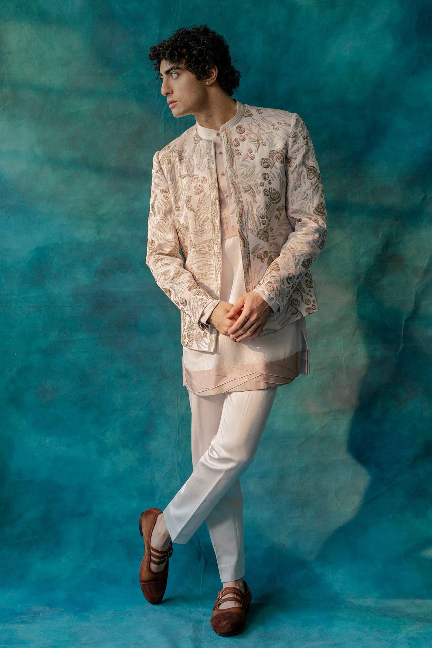 Kurta And Pant Set Purple Linen Silk Embroidery Springtime Pin-tuck Detailed