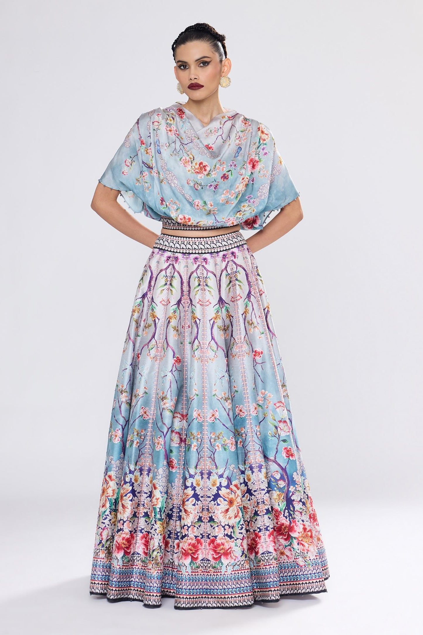 Slate Varsha Leela With Blouse Crystallised Printed Set - Designer Kurta Set