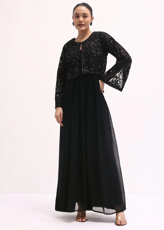Anarkali Style Black Georgette Set With Embroidery