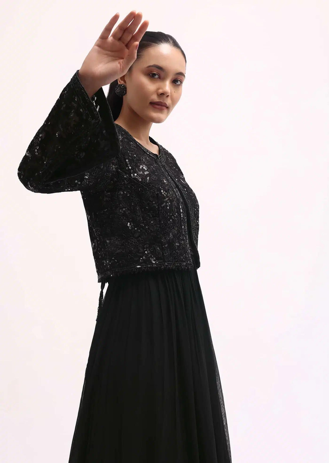 Anarkali Style Black Georgette Set With Embroidery