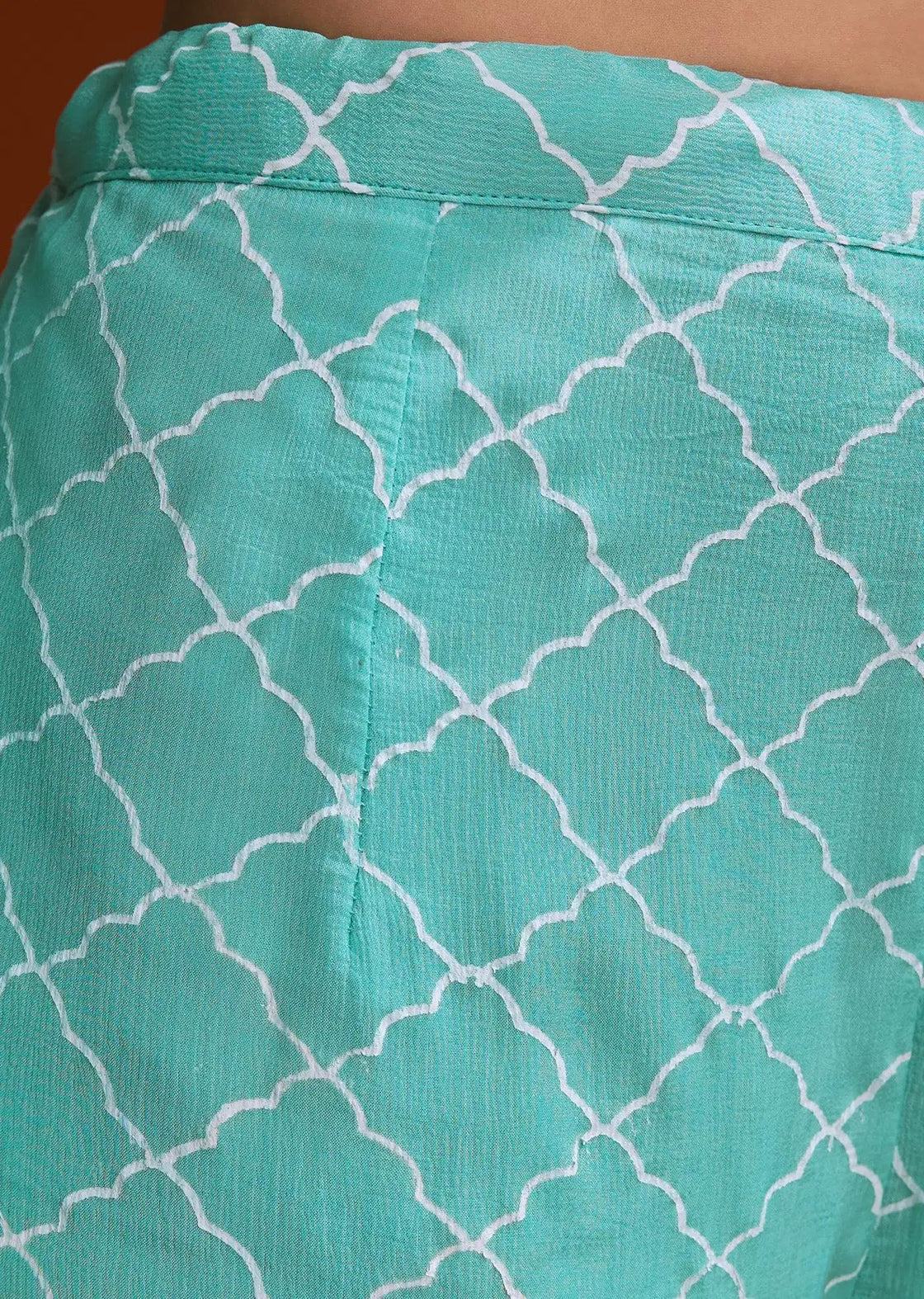 Aqua Blue Chinon Sharara Trousers Ensemble Featuring Cutdana Sequins