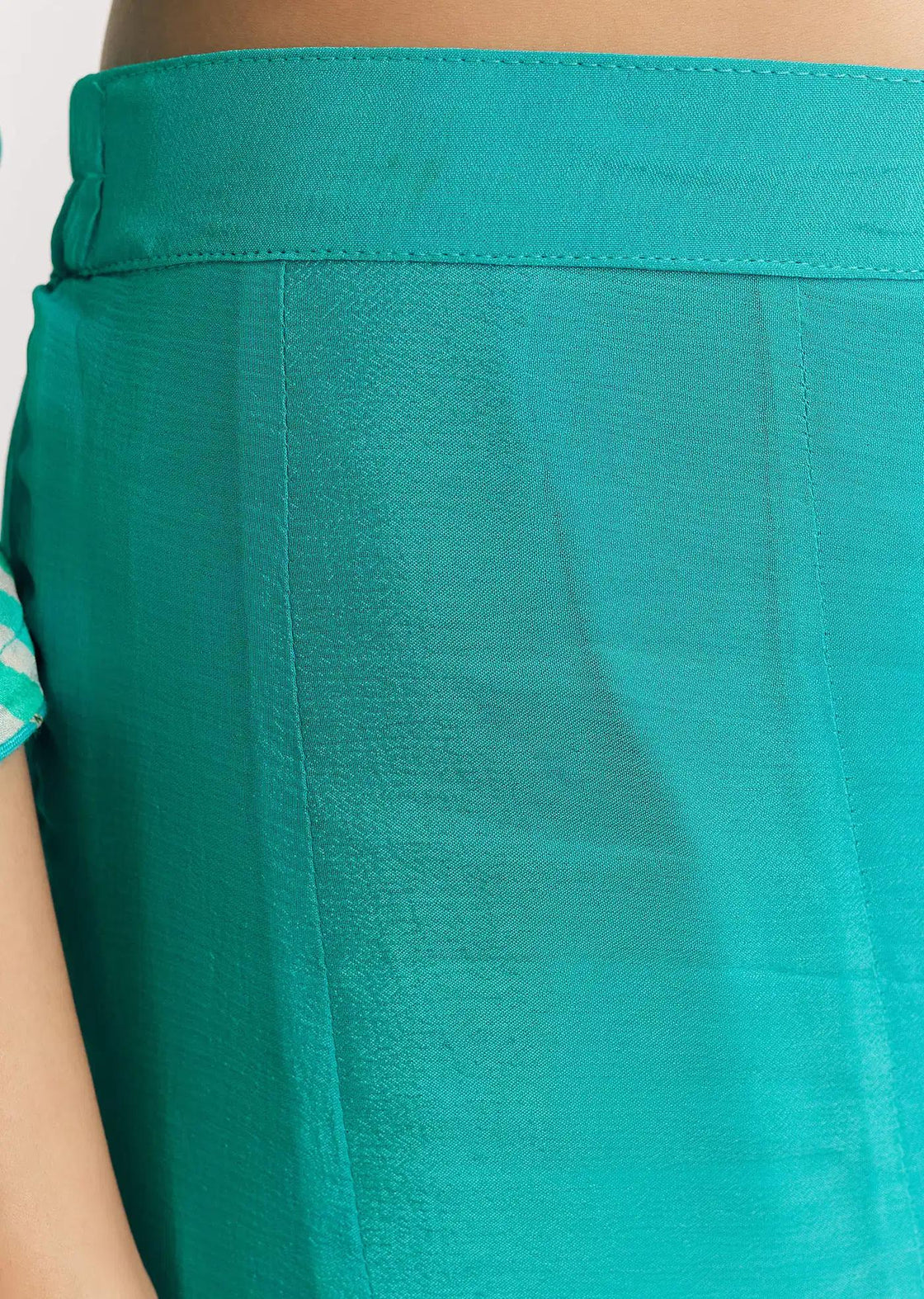 Aqua Blue Leheriya Tunic Palazzo Trousers Outfit Featuring Zardosi Moti Detailing