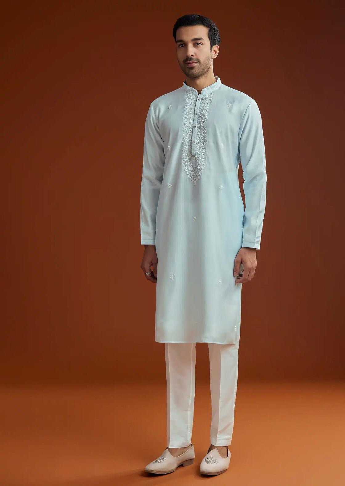 Aqua Blue Silk Embroidered Kurta Set Elegant Designer Kurta Sets