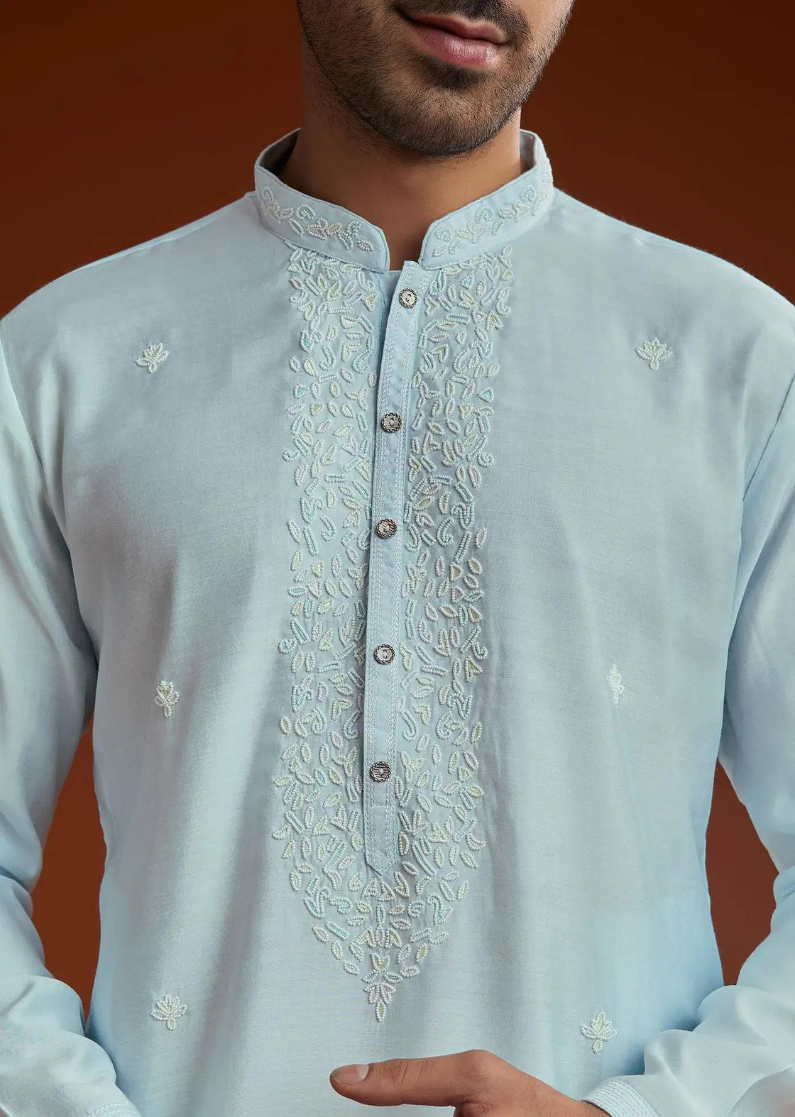 Aqua Blue Silk Embroidered Kurta Set Elegant Designer Kurta Sets