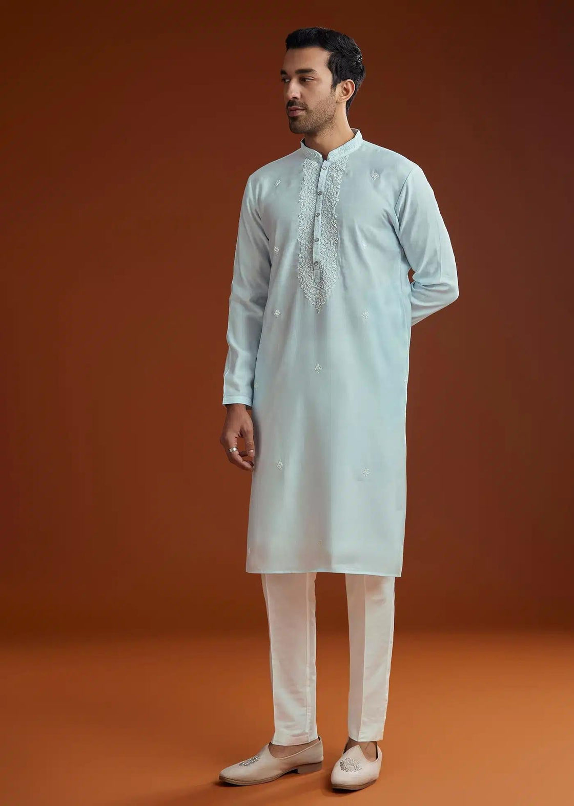 Aqua Blue Silk Embroidered Kurta Set Elegant Designer Kurta Sets