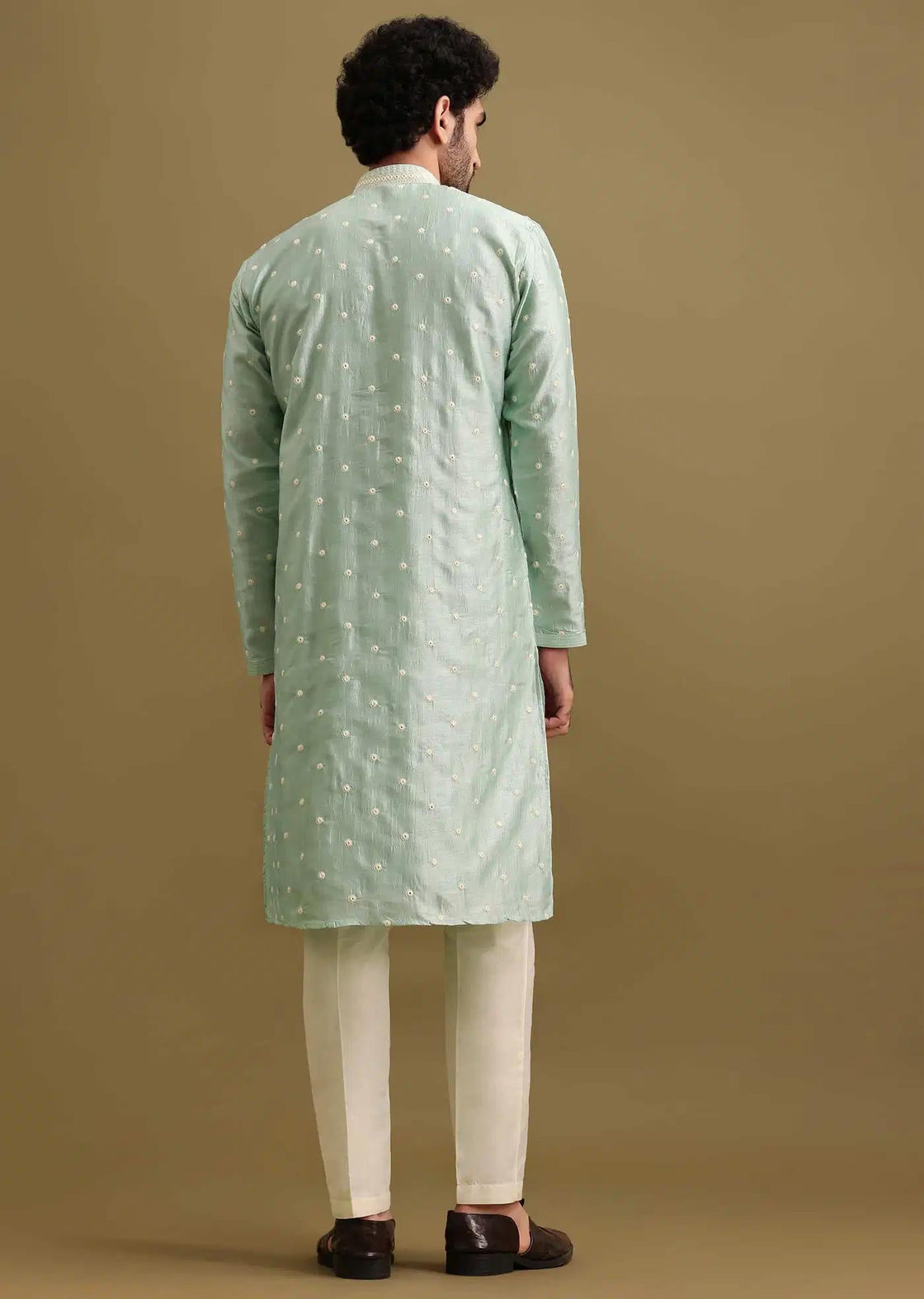 Aqua Blue Silk Kurta Set With Resham Work For Men Elegant Designer Kurta Sets