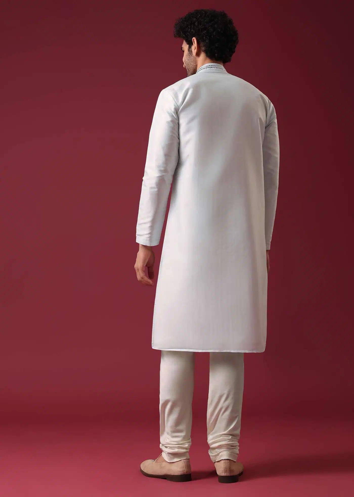 Aquatic Blue Kurta Set In Silk With Mirror Work Elegant Designer Kurta Sets