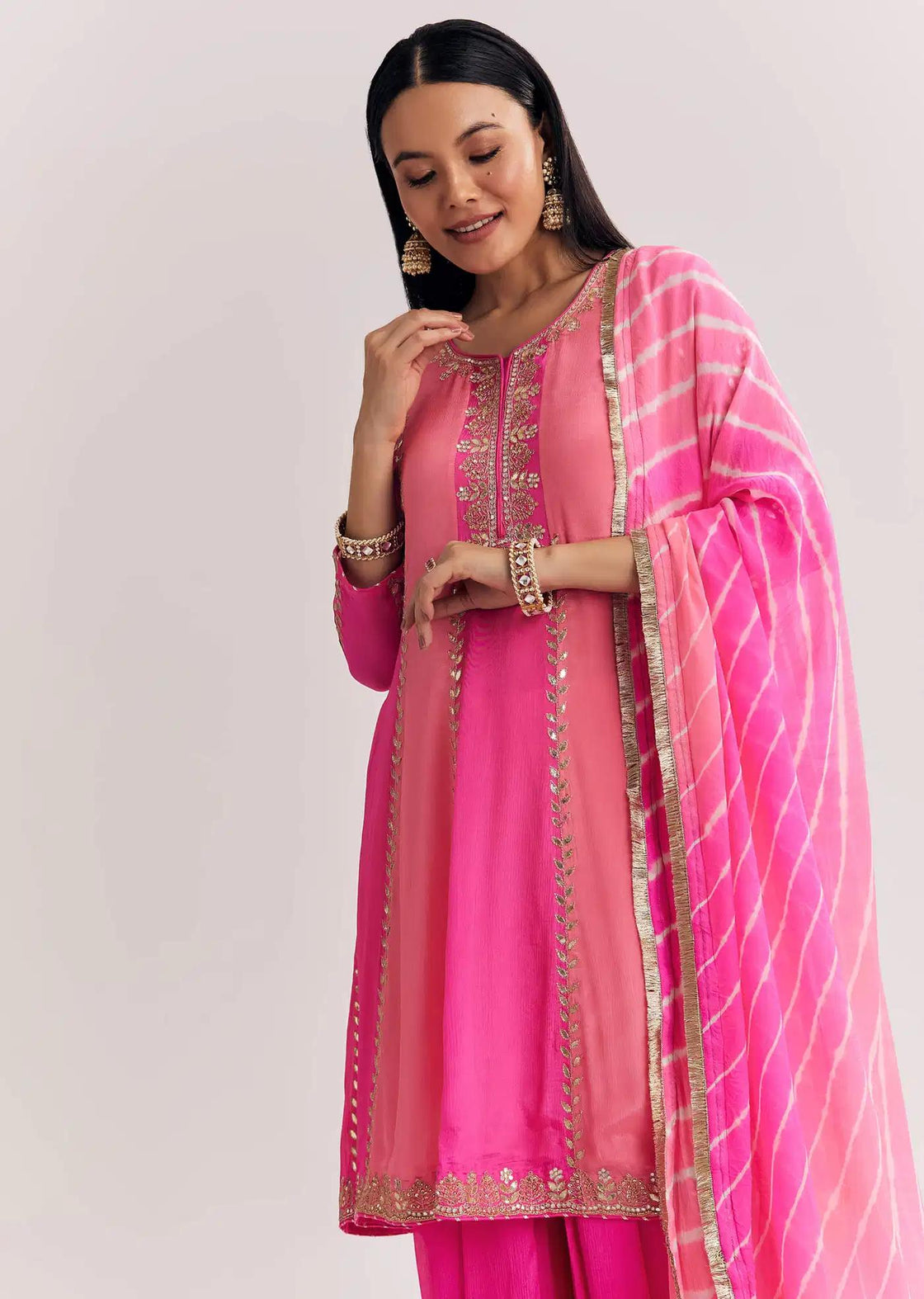 Baby Blue Georgette Tunic Dhoti Outfit Featuring Gotta Lace Moti Detailing