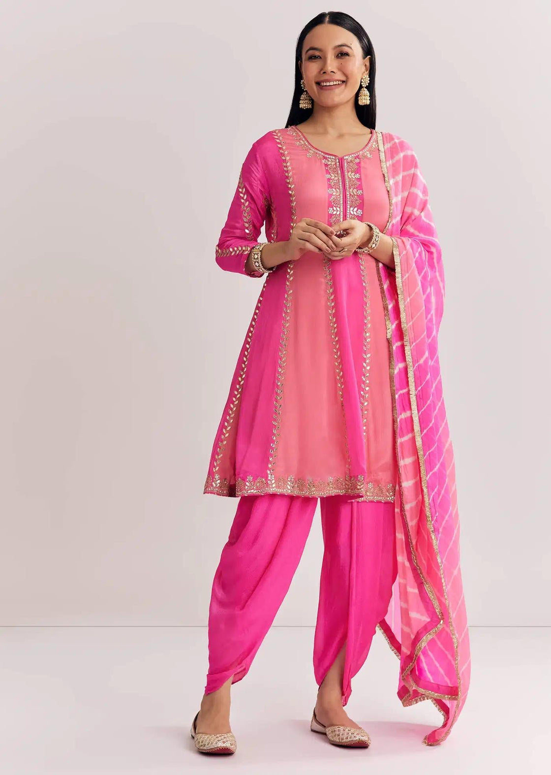 Baby Blue Georgette Tunic Dhoti Outfit Featuring Gotta Lace Moti Detailing