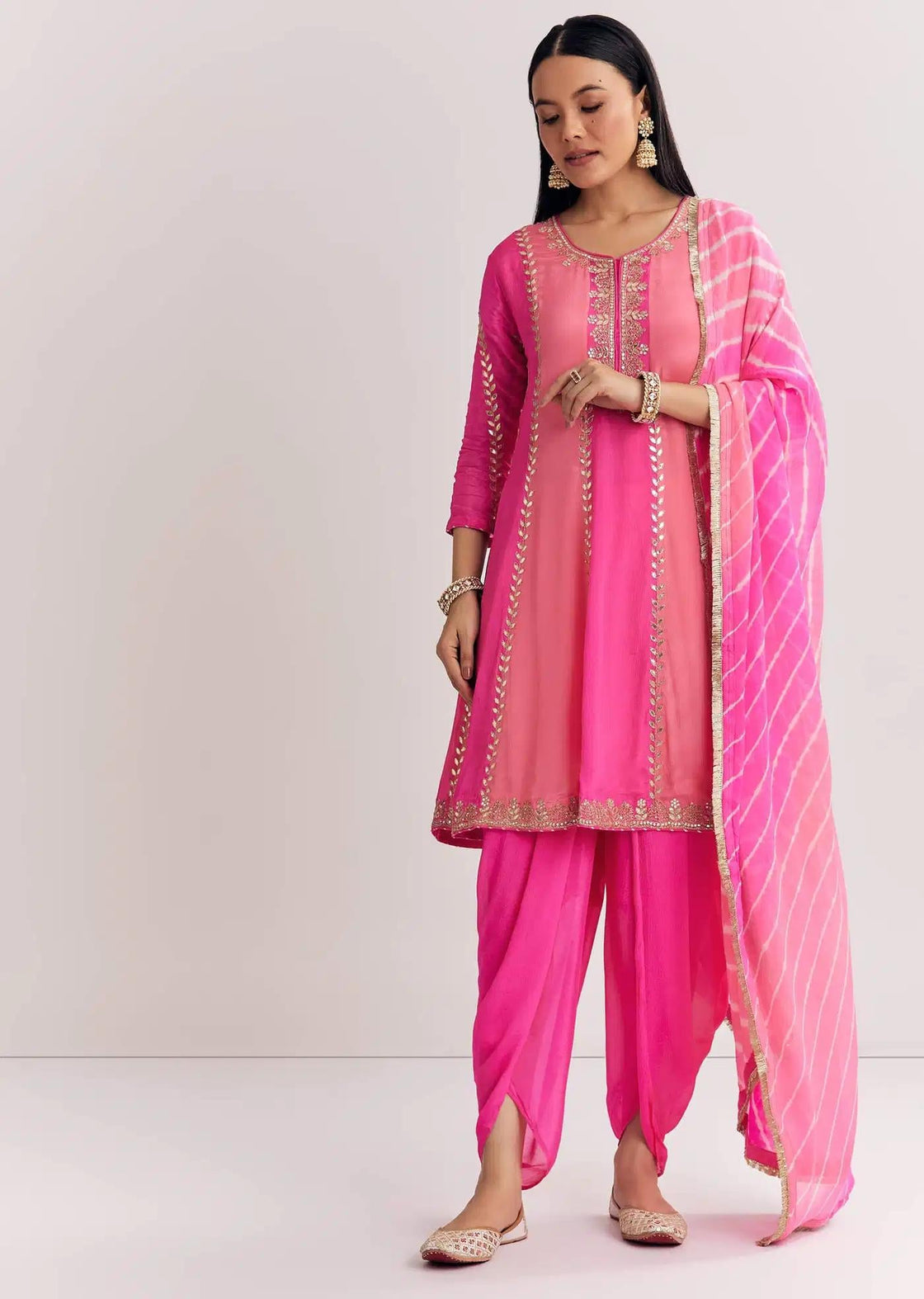 Baby Blue Georgette Tunic Dhoti Outfit Featuring Gotta Lace Moti Detailing