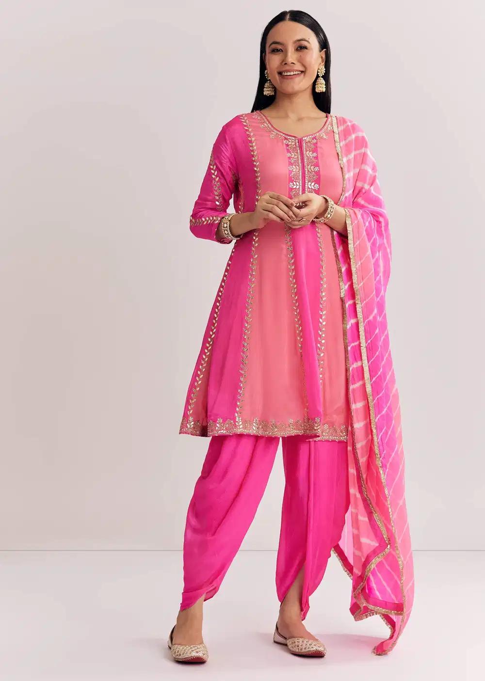 Baby Blue Georgette Tunic Dhoti Outfit Featuring Gotta Lace Moti Detailing