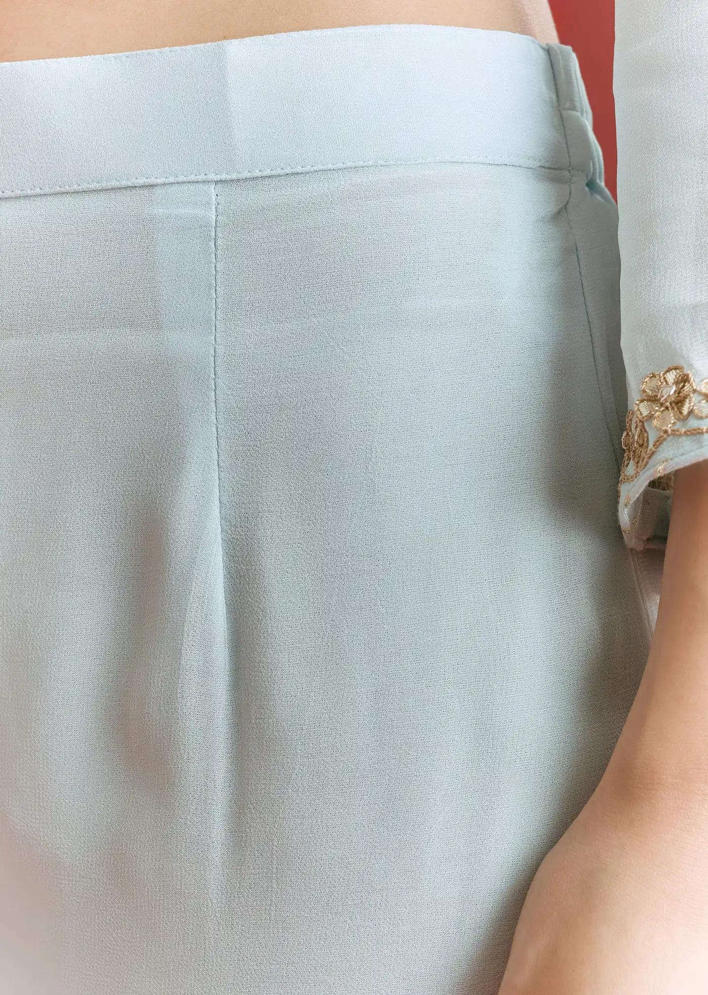 Baby Blue Georgette Tunic Sharara Trousers Outfit Featuring Gotta Lace Moti Detailing