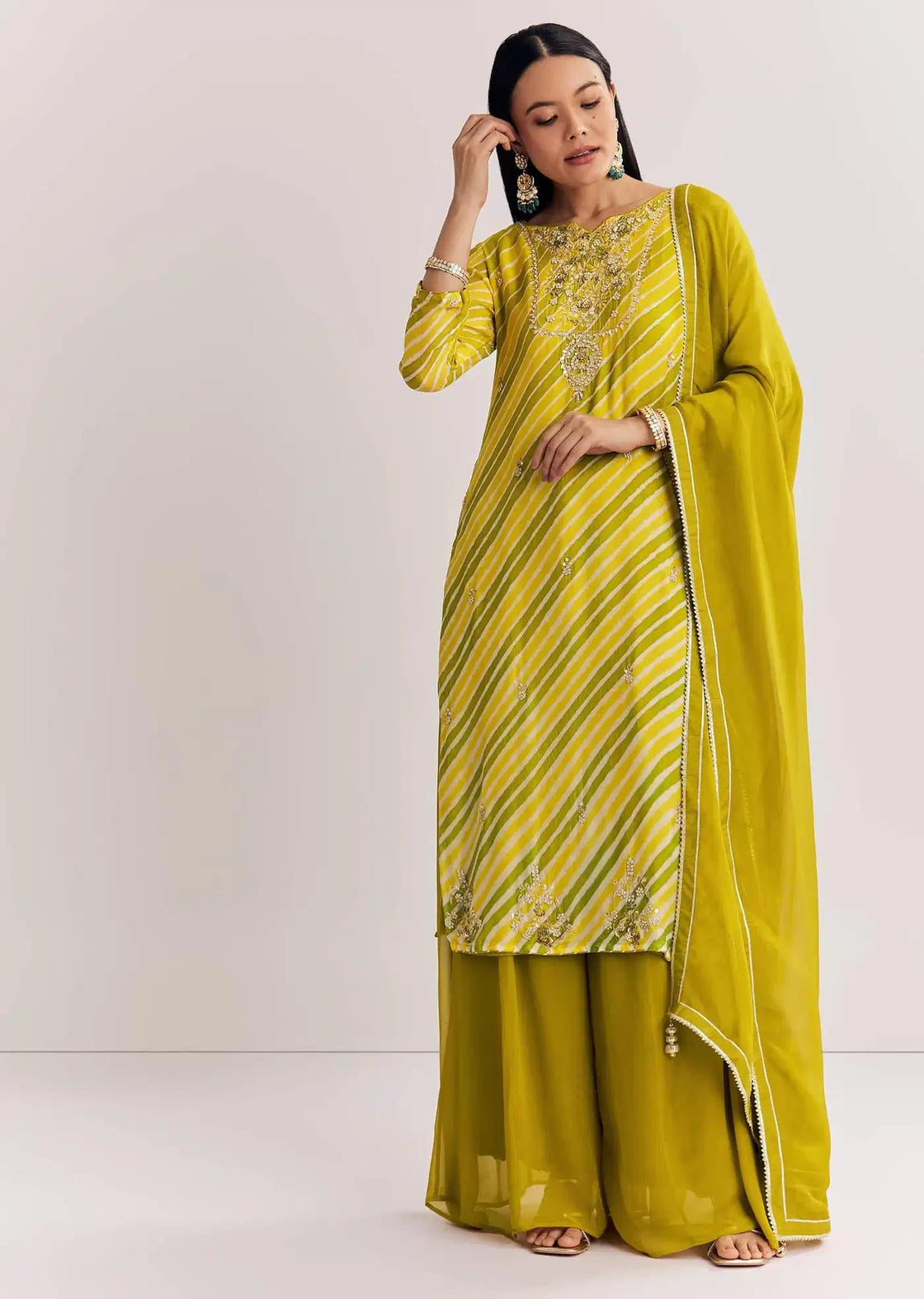 Baby Pink Georgette Tunic Palazzo Trousers Outfit Featuring Moti Detailing Gotta Lace