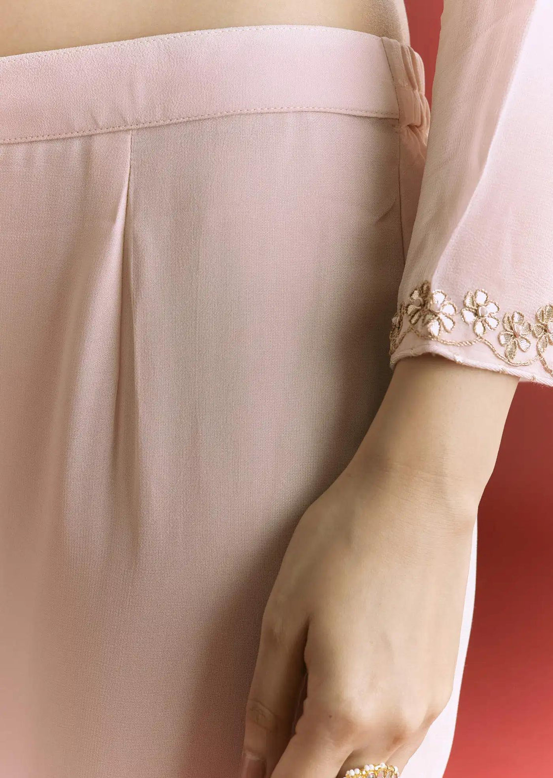 Baby Pink Georgette Tunic Sharara Trousers Outfit Featuring Moti Detailing Gotta Lace