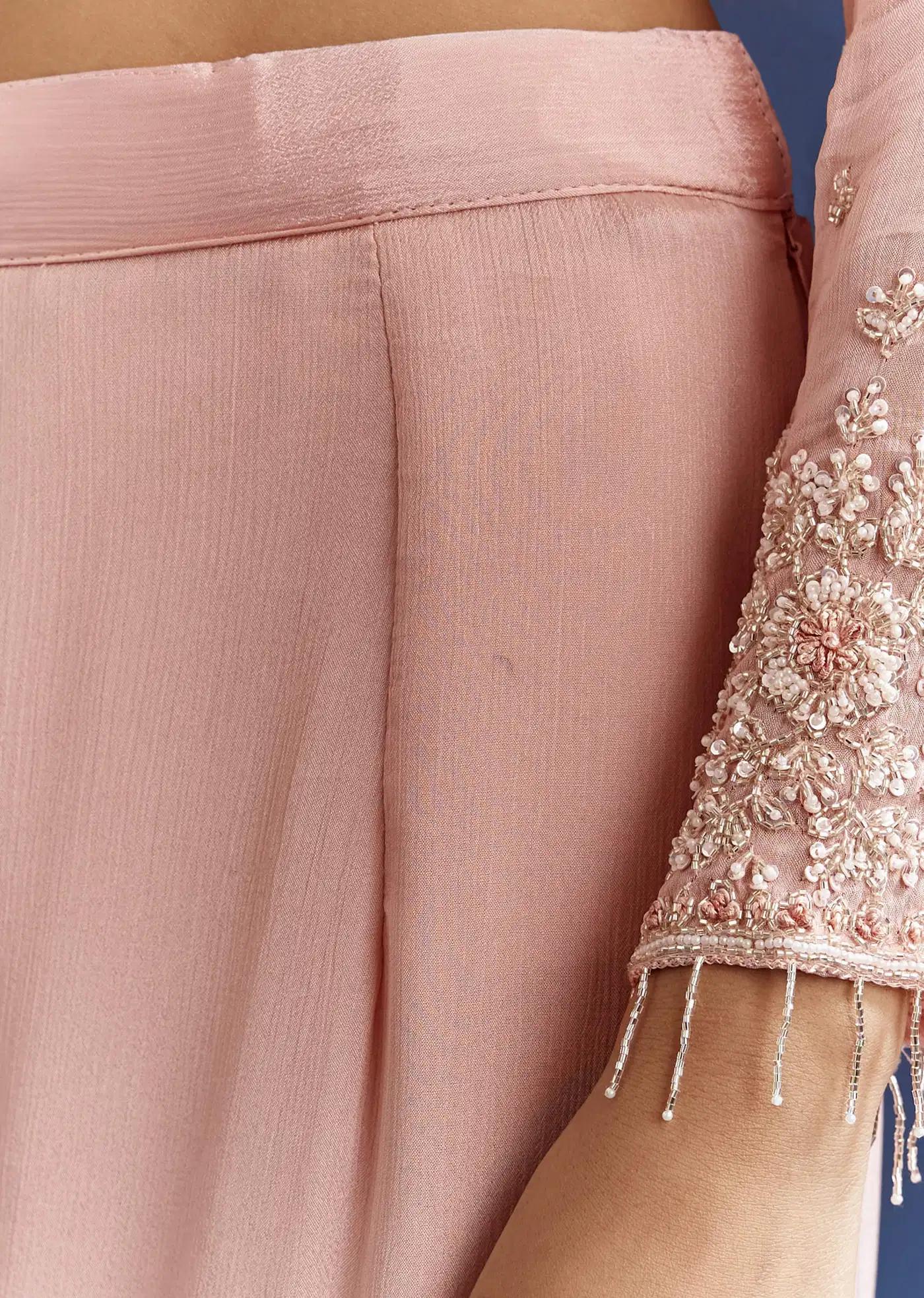 Baby Pink Moti Handcrafted Detailing Tunic Ensemble Featuring Drape