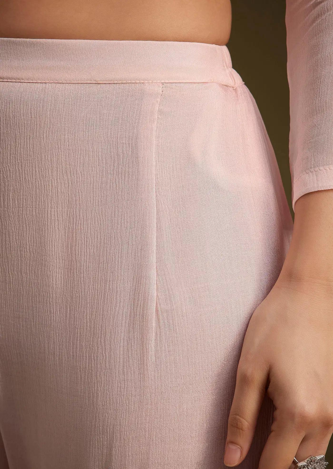 Baby Pink Sequined Chinon Sharara Trousers Ensemble