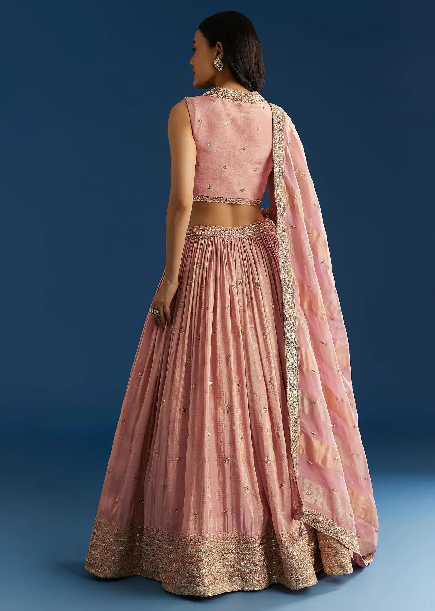 Baby Pink Tissue Lehenga Skirt Ensemble Featuring Mirror Sequins Blouse
