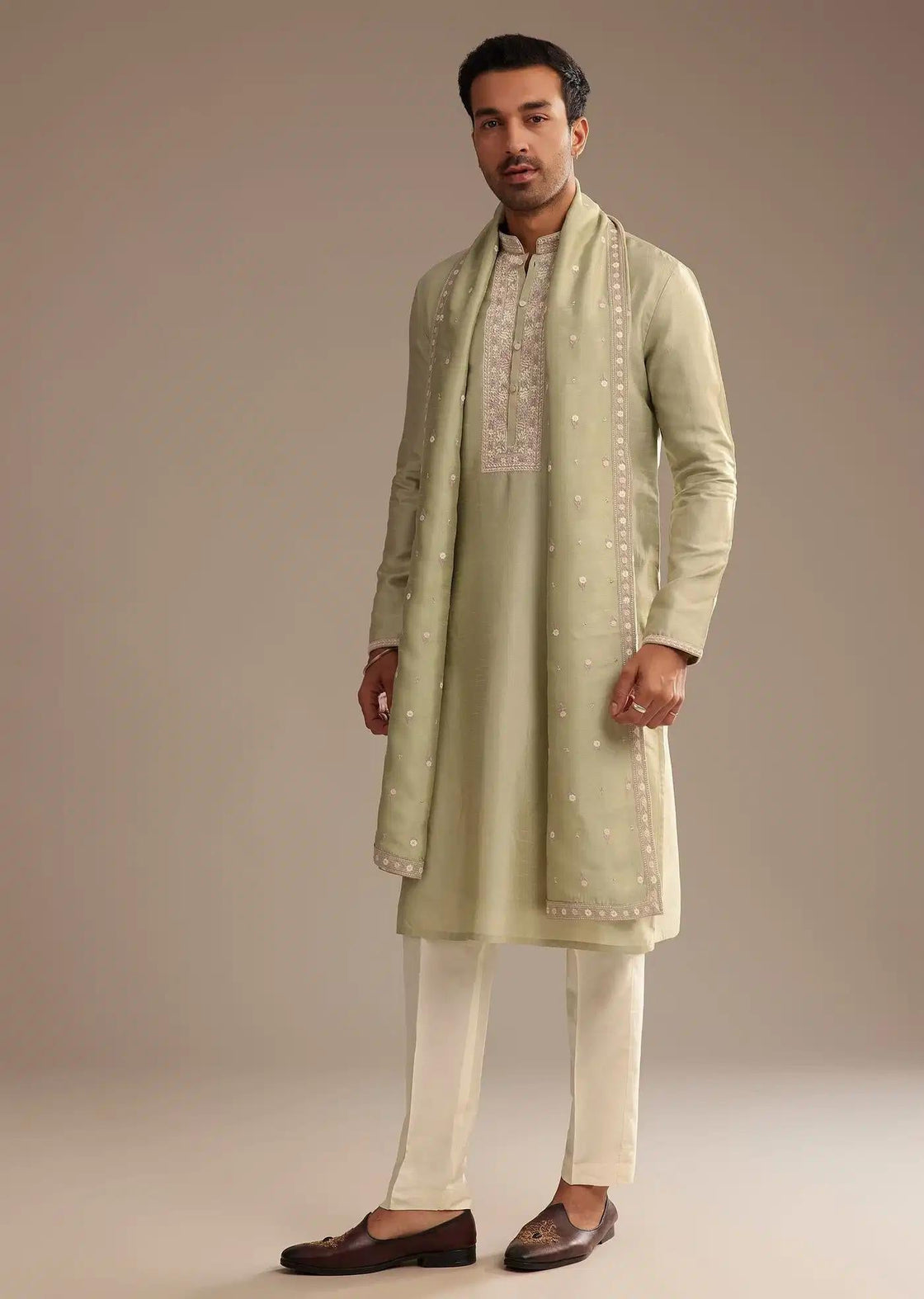 Basil Green Kurta Set With Embroidered Dupatta Elegant Designer Kurta Sets