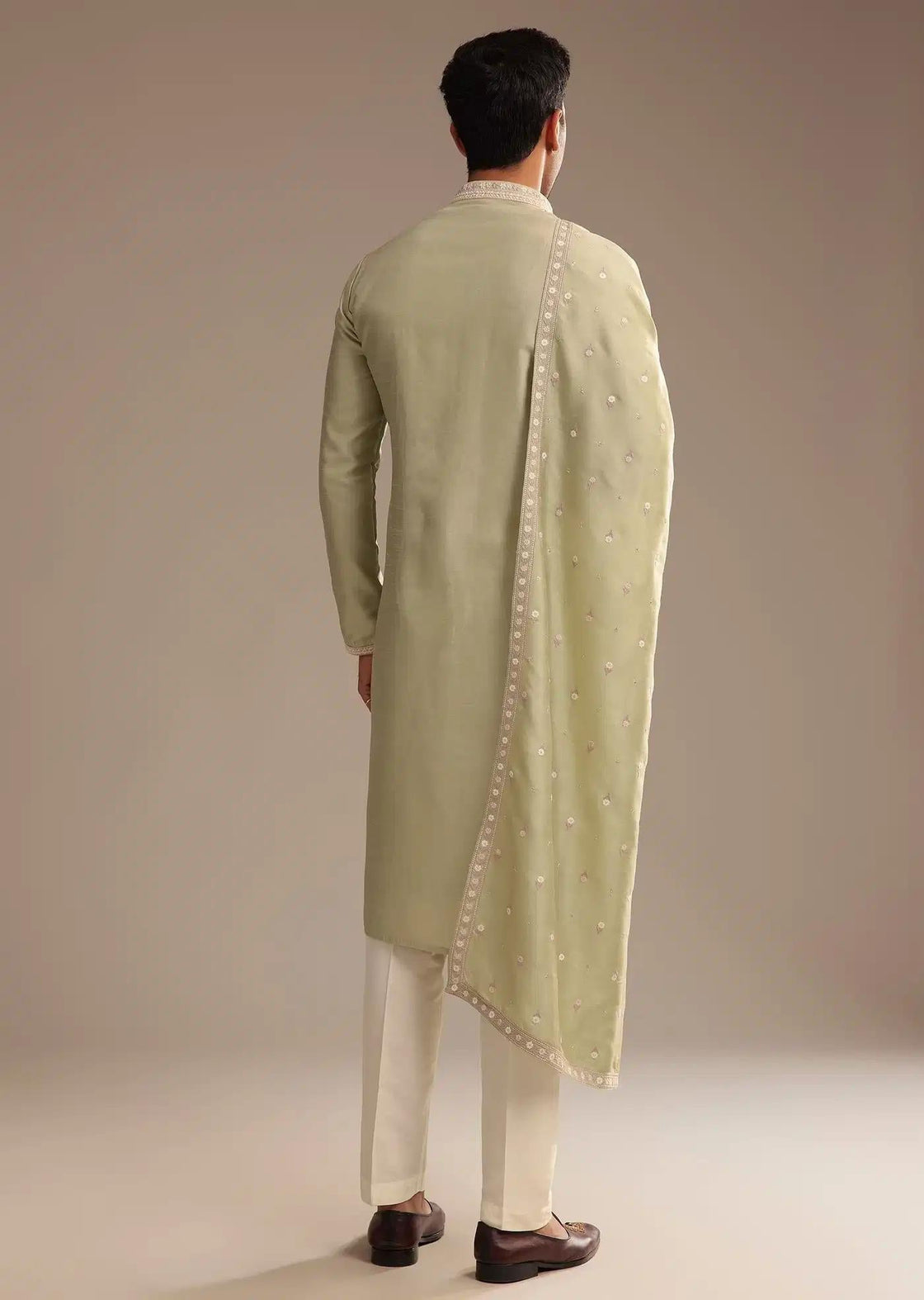 Basil Green Kurta Set With Embroidered Dupatta Elegant Designer Kurta Sets