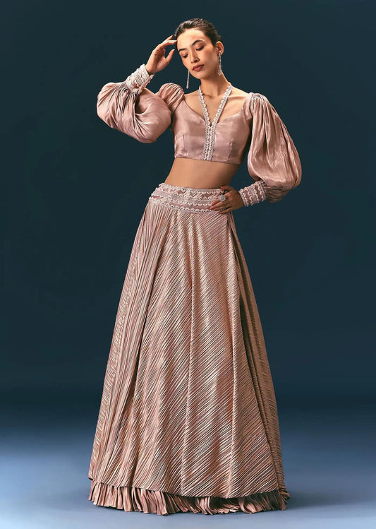 Beige Blouse Featuring Double Layered Skirt