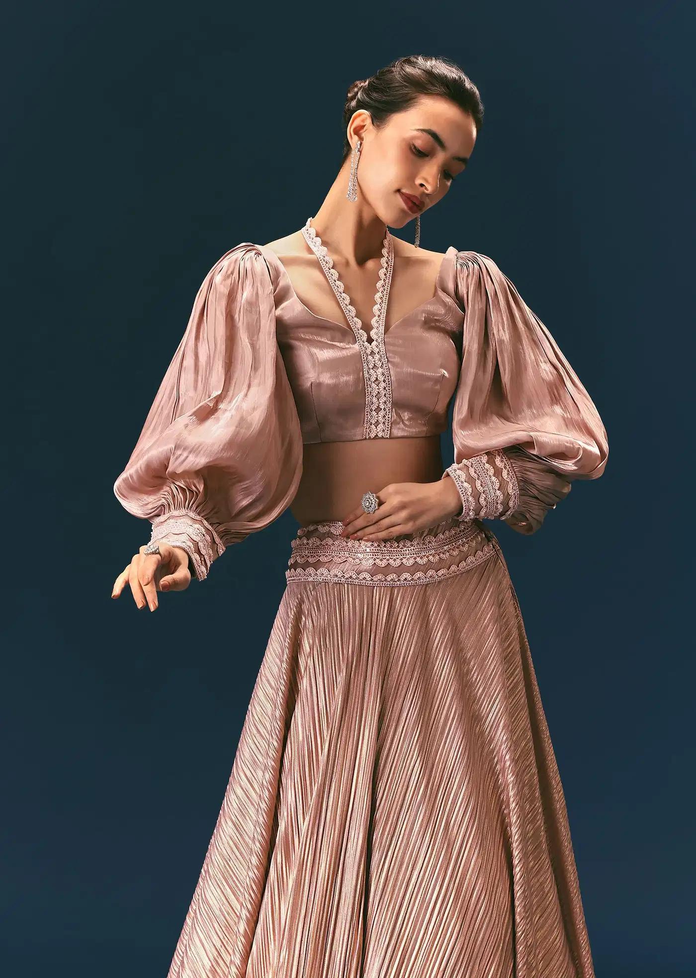 Beige Blouse Featuring Double Layered Skirt