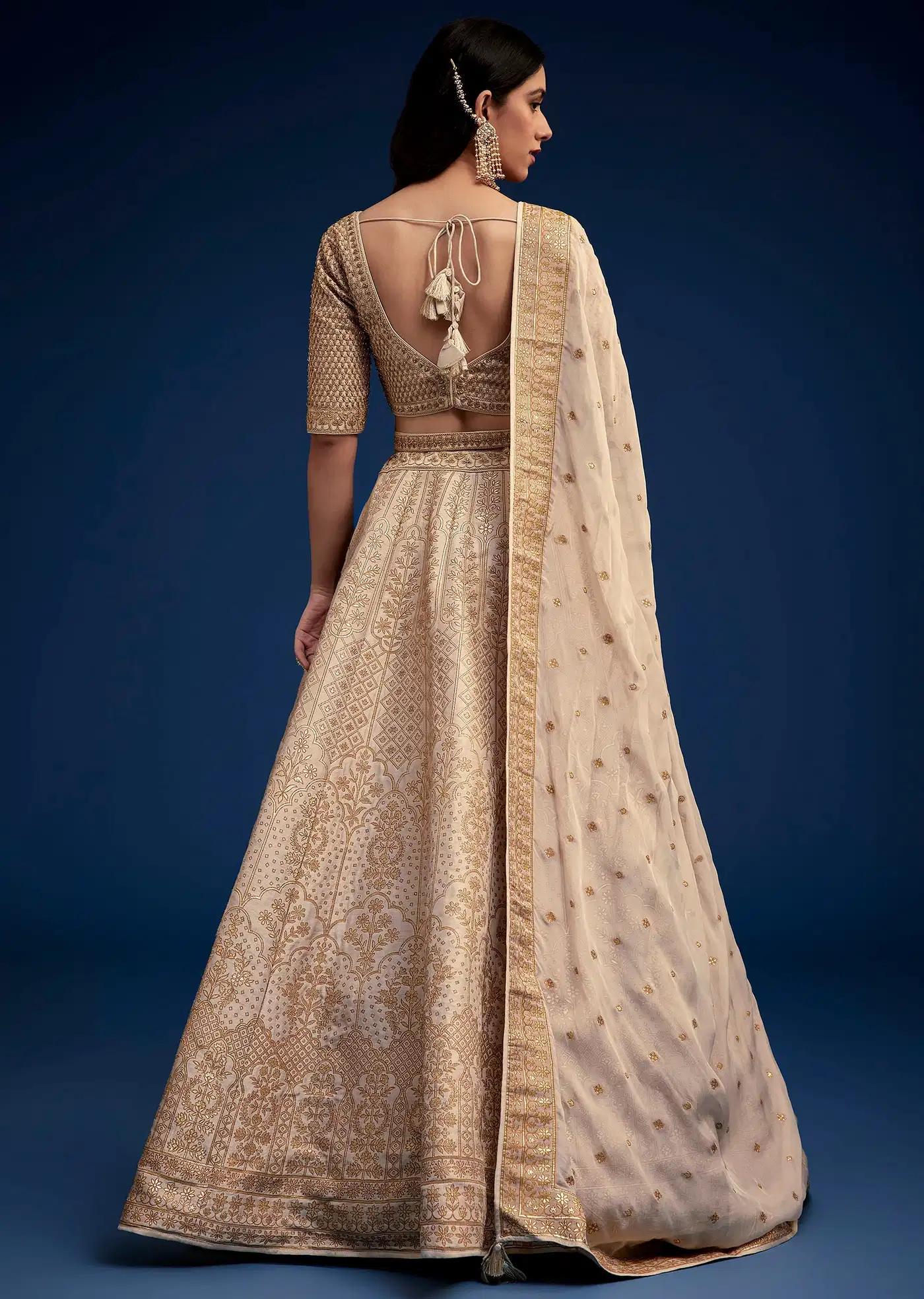 Beige Brocade Lehenga Skirt Ensemble Belt