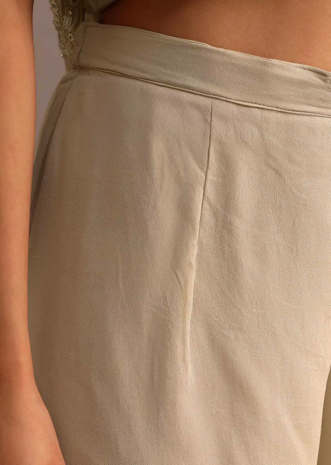 Beige Handcrafted Sharara Trousers Ensemble Featuring Drape