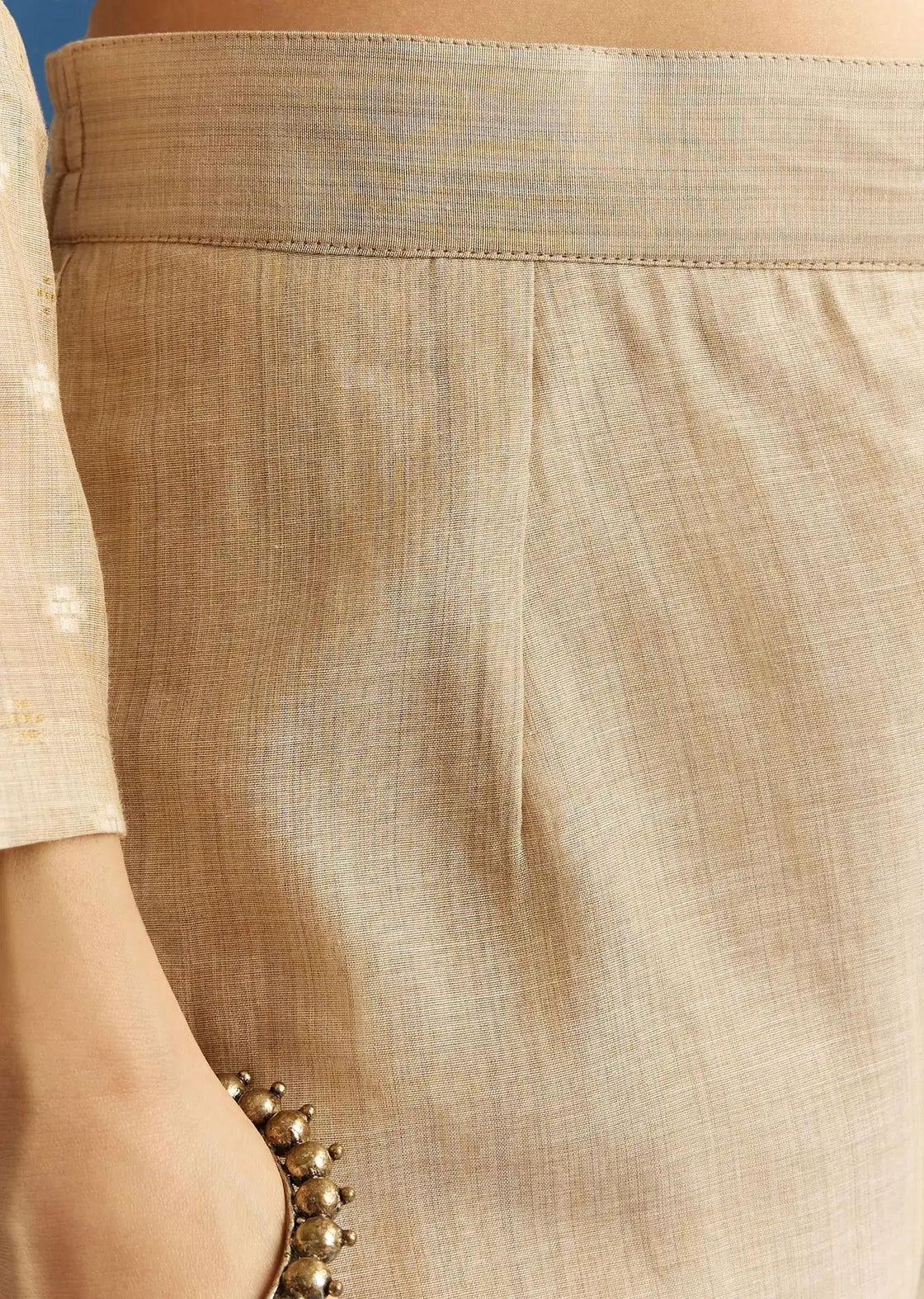 Beige Jamdani Anarkali Dress Ensemble Featuring Thread Detailing Yoke Floral Drape