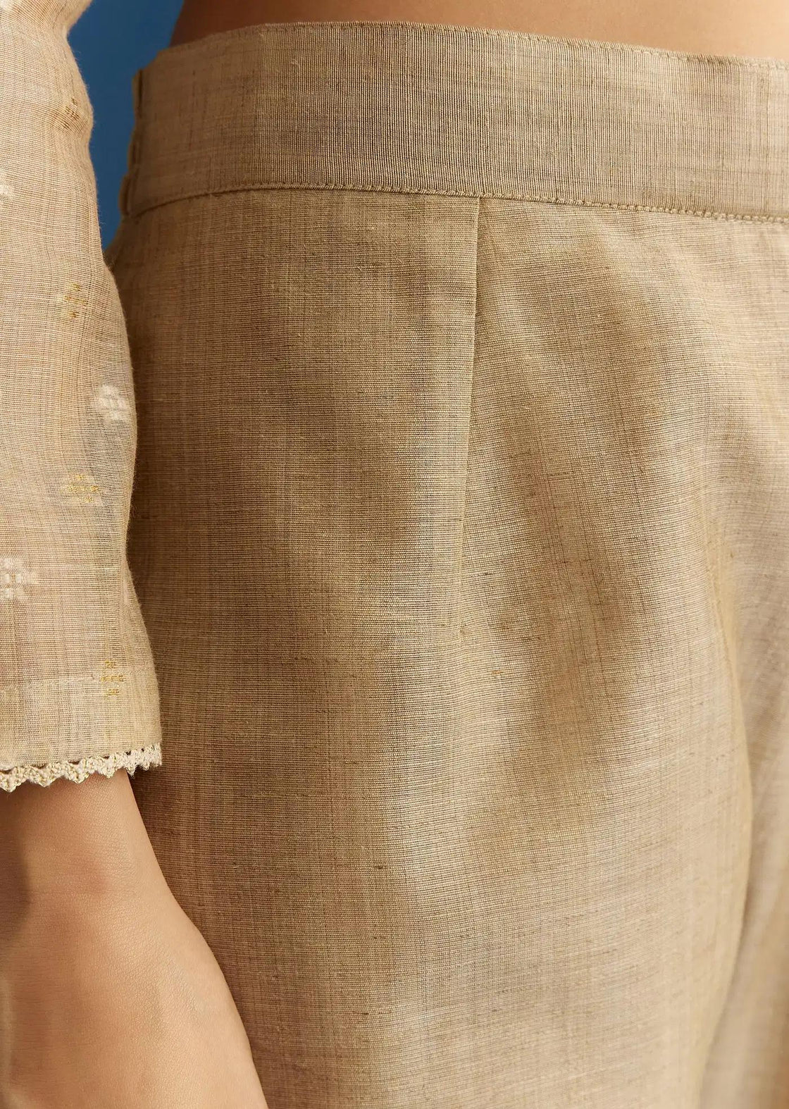 Beige Jamdani Butti Anarkali Dress Featuring Cutwork Drape