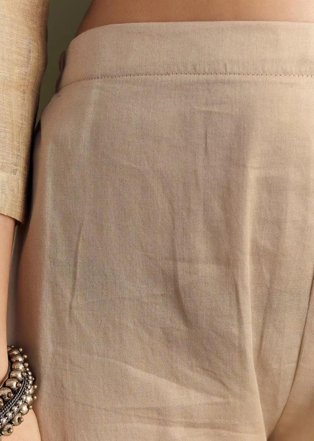 Beige Jamdani Cotton Kurta Pant Ensemble With Zari Dupatta Outfit