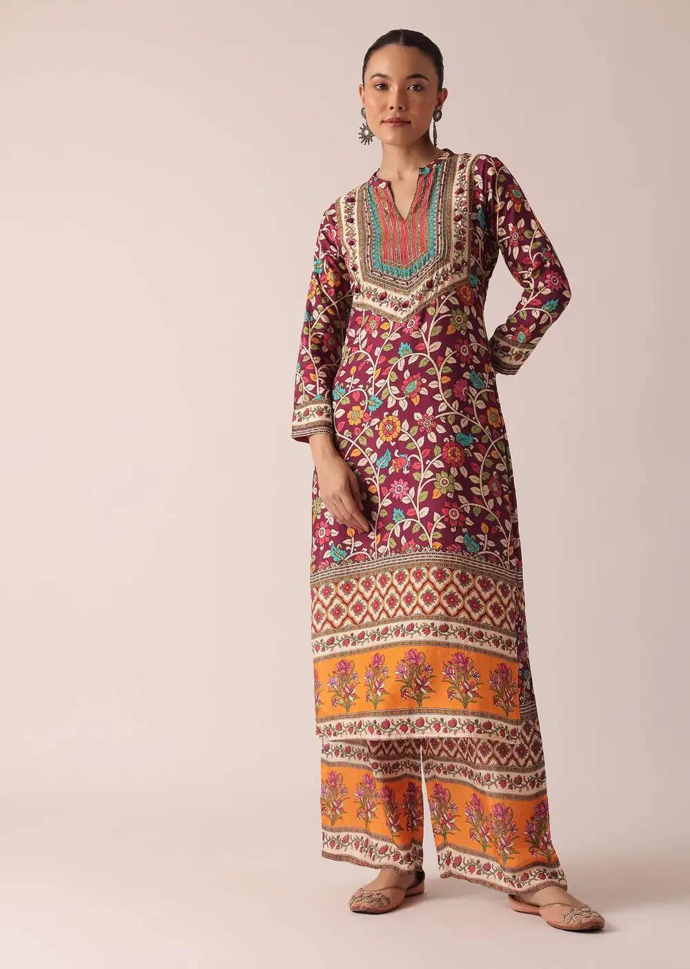 Beige Kurta And Pant Ensemble With Printed Motifs Outfit