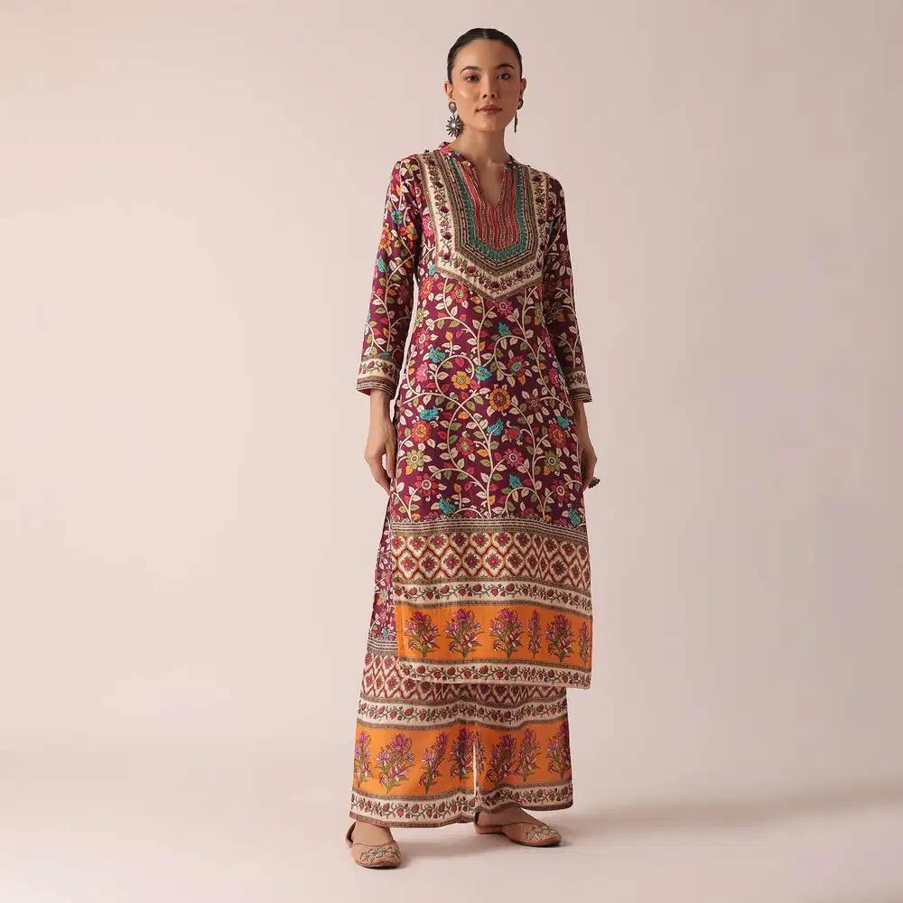 Beige Kurta And Pant Ensemble With Printed Motifs Outfit