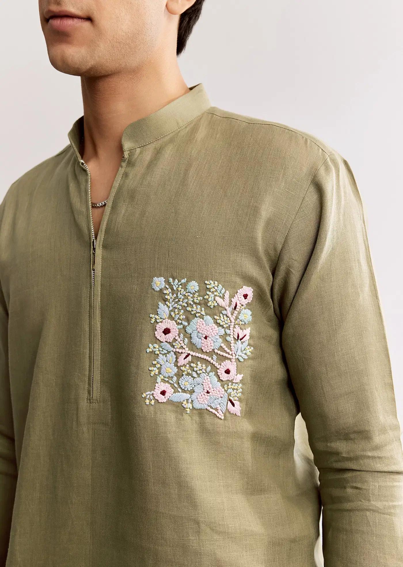 Beige Linen Kurta Set With Embroidery Elegant Designer Kurta Sets