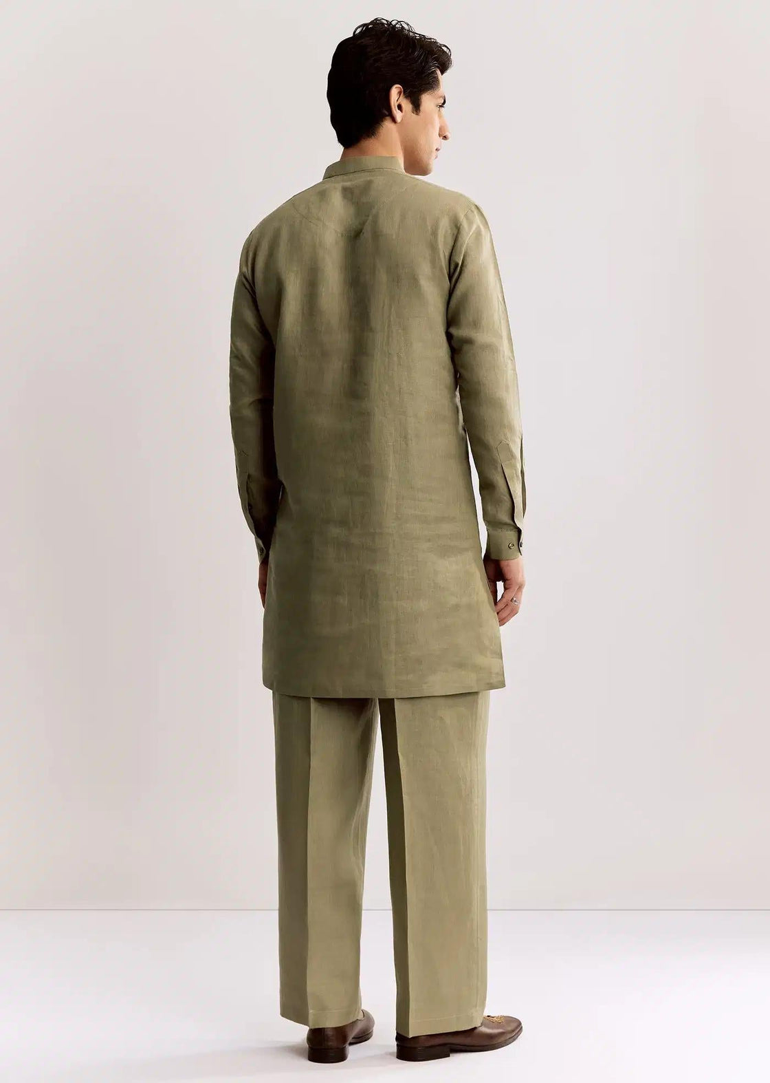 Beige Linen Kurta Set With Embroidery Elegant Designer Kurta Sets