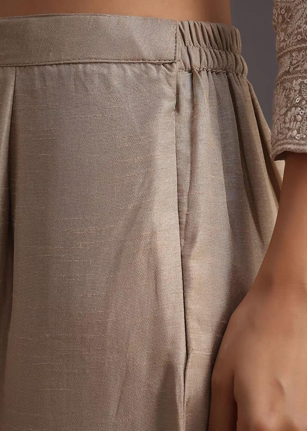 Beige Lucknowi Work Kurta Ensemble And Dupatta Outfit