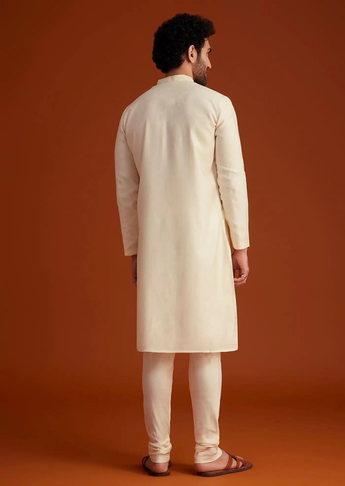 Beige Minimal Embroidered Kurta Pajama Set Elegant Designer Kurta Sets